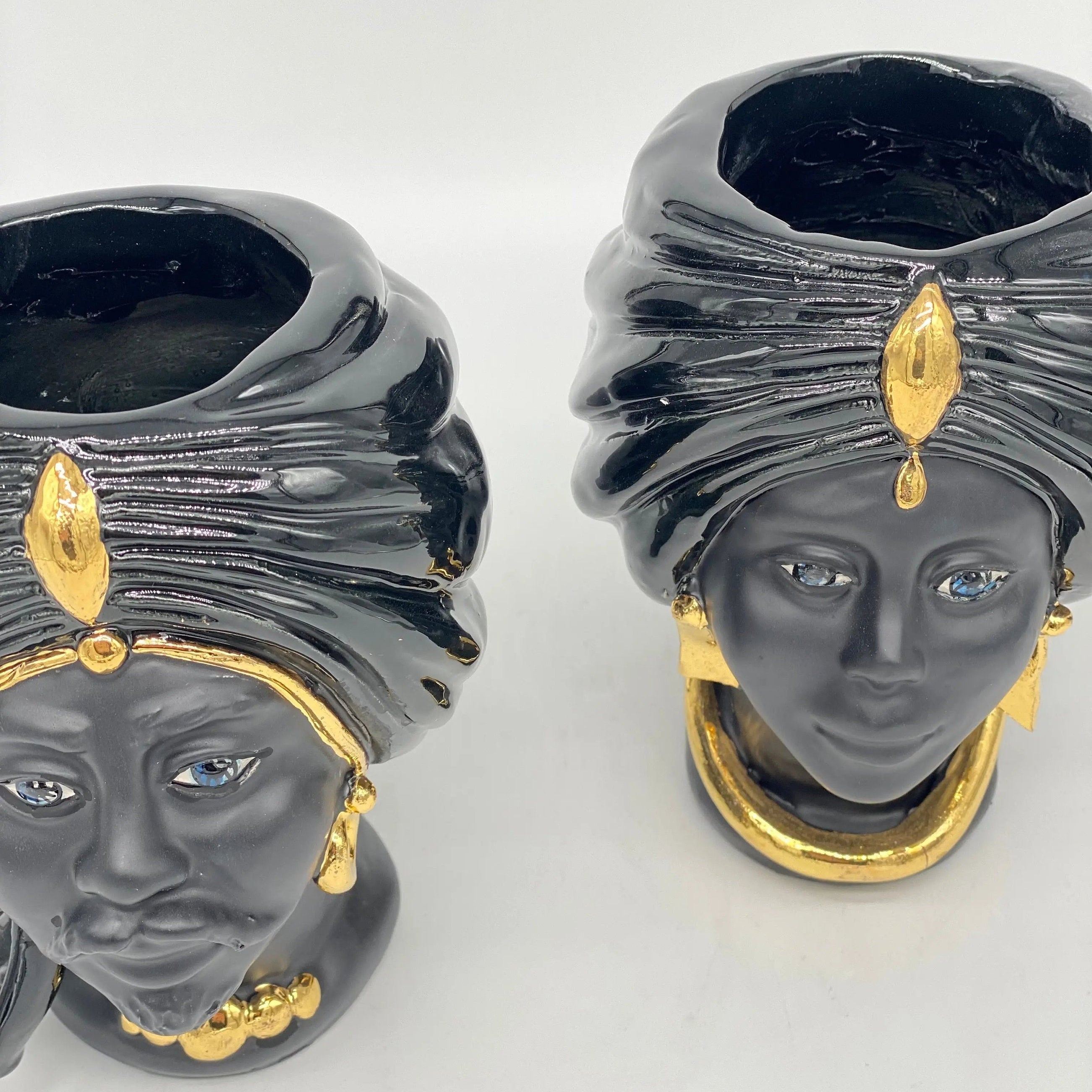 Coppia Teste di Moro Atena MINI Ceramica Caltagirone cm H.15 L.11 Artigianale VARI COLORI DD CERAMICHE SICILIANE