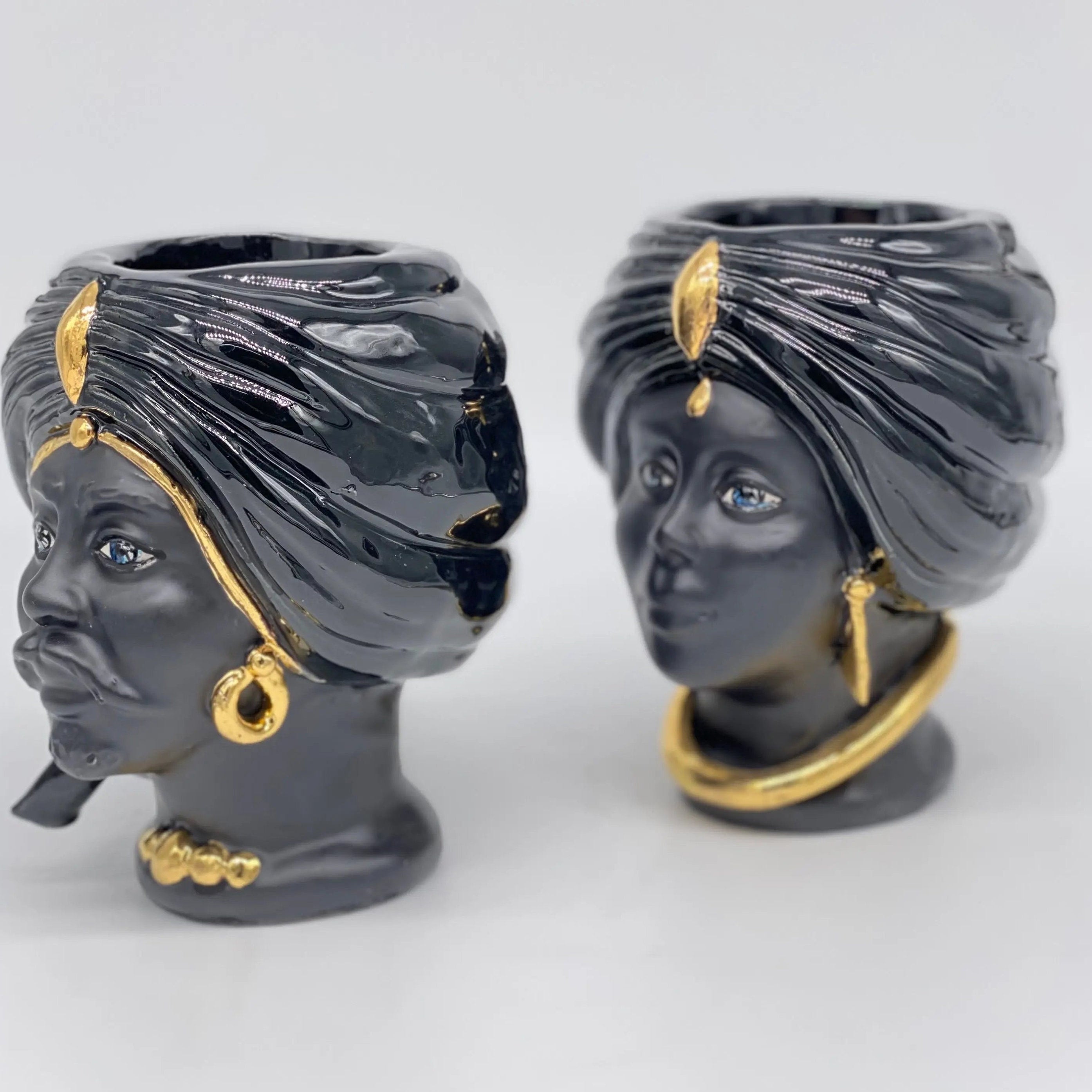 Coppia Teste di Moro Atena MINI Ceramica Caltagirone cm H.15 L.11 Artigianale VARI COLORI DD CERAMICHE SICILIANE