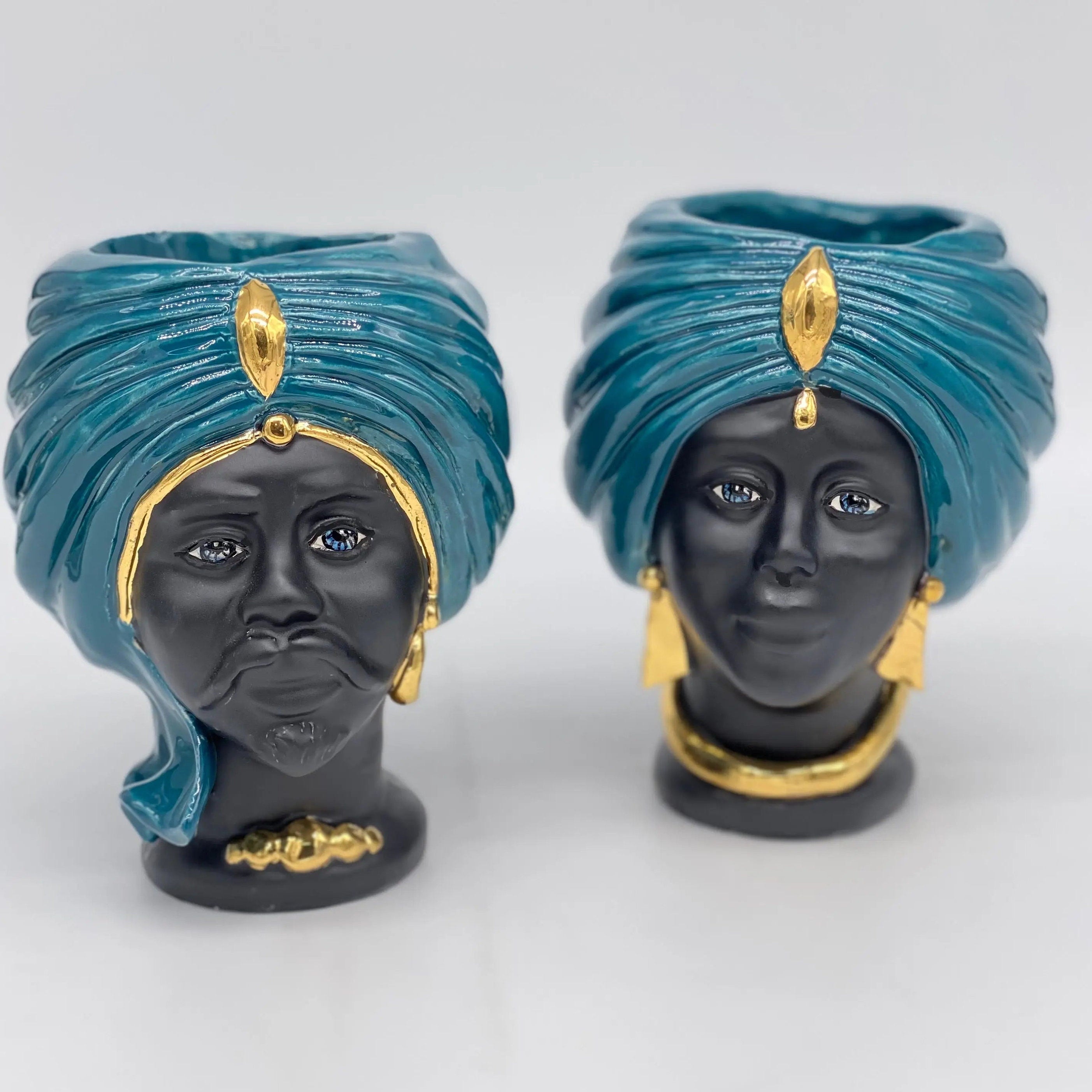 Coppia Teste di Moro Atena MINI Ceramica Caltagirone cm H.15 L.11 Artigianale VARI COLORI DD CERAMICHE SICILIANE
