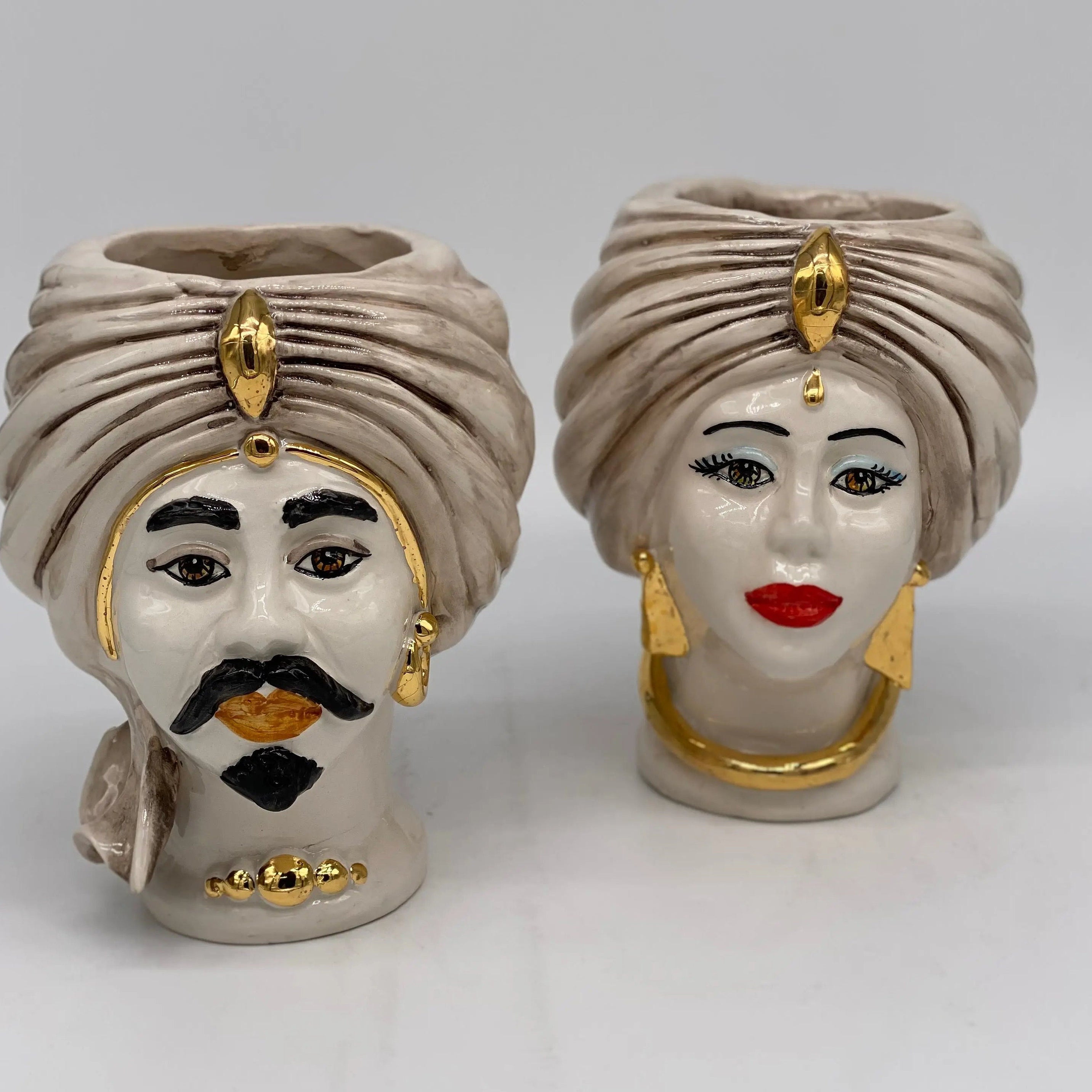 Coppia Teste di Moro Atena MINI Ceramica Caltagirone cm H.15 L.11 Artigianale VARI COLORI DD CERAMICHE SICILIANE