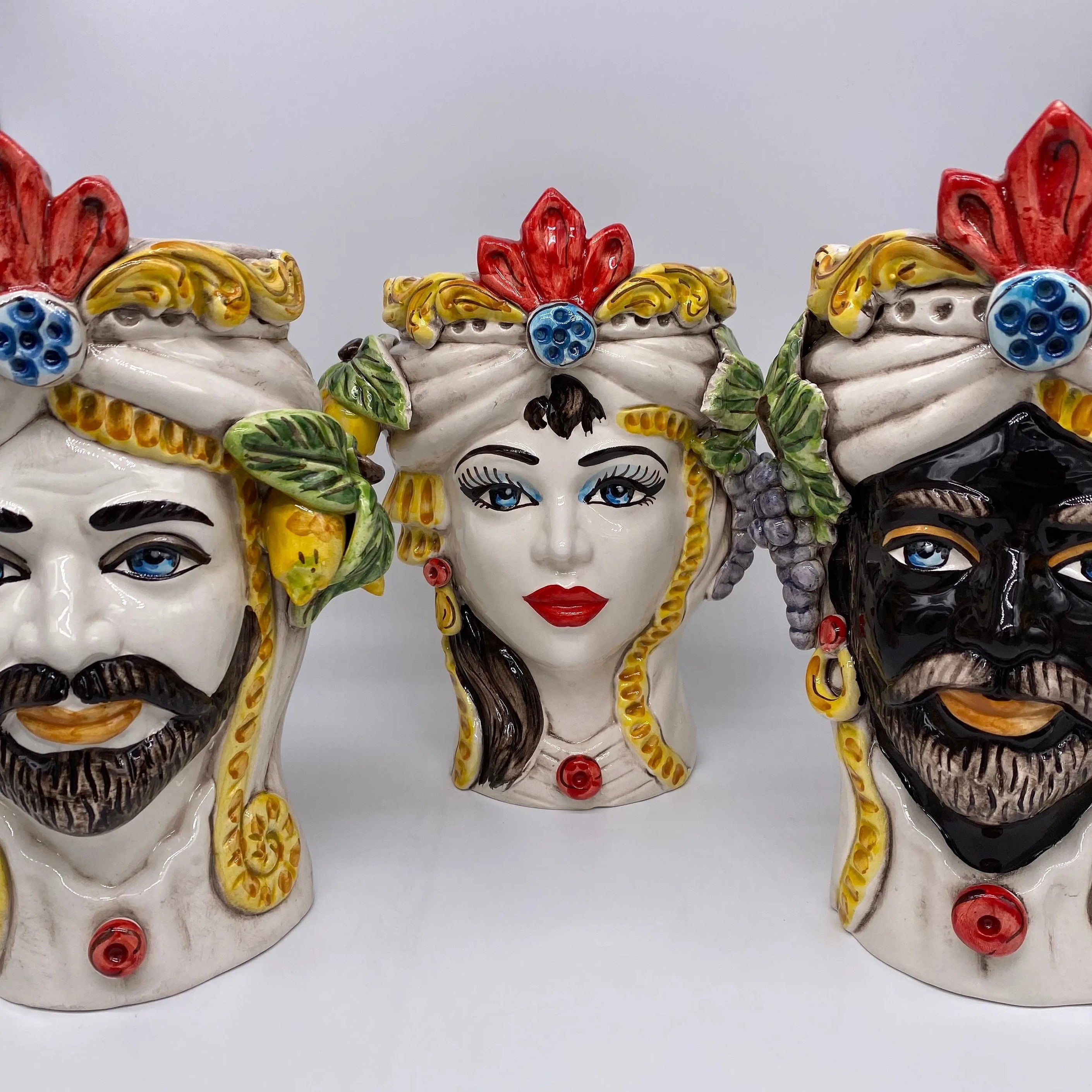 Teste di Moro Classica Ceramica Caltagirone cm H.27 L.20 Artigianale Pasta Bianca DD CERAMICHE SICILIANE