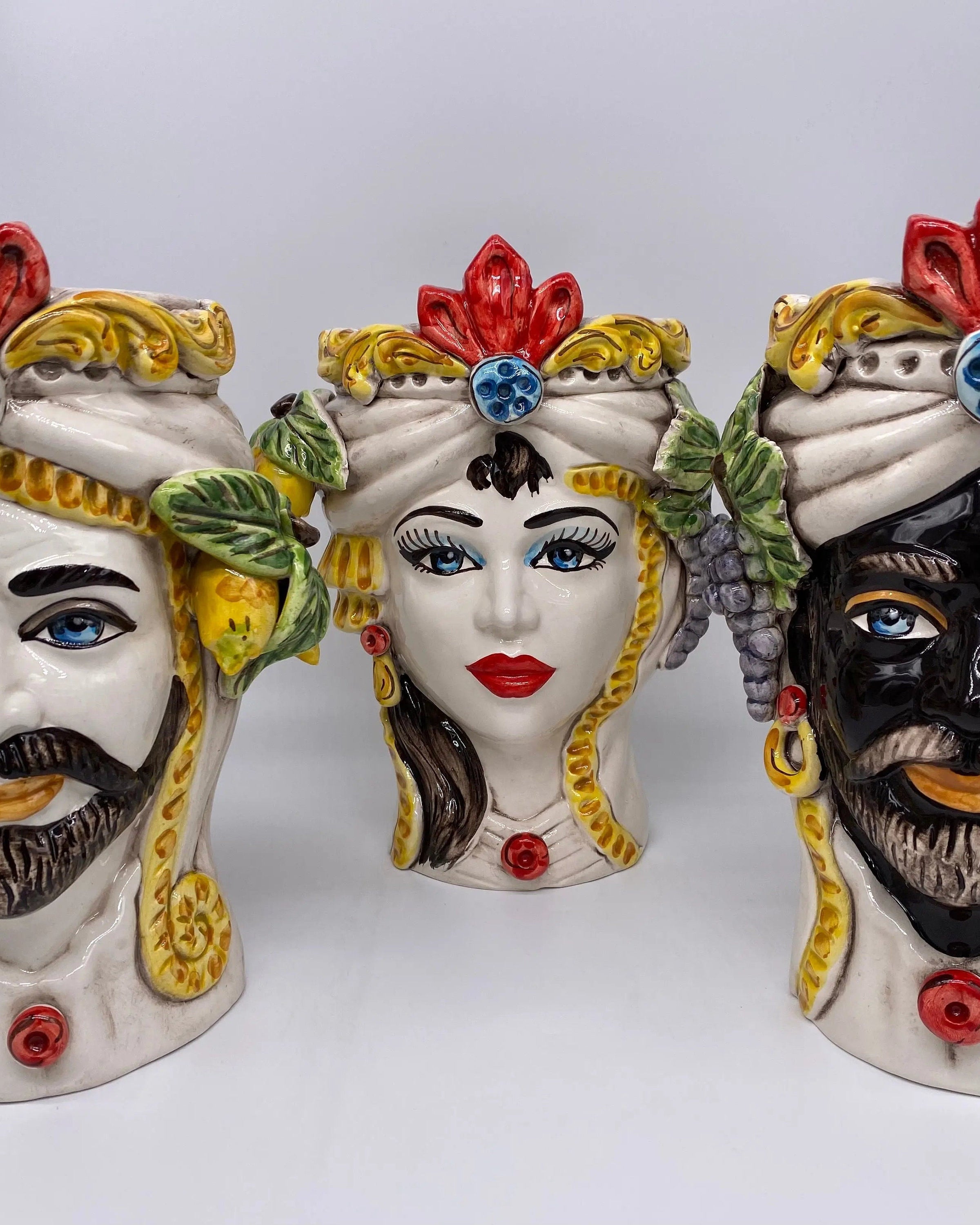 Teste di Moro Classica Ceramica Caltagirone cm H.27 L.20 Artigianale Pasta Bianca DD CERAMICHE SICILIANE
