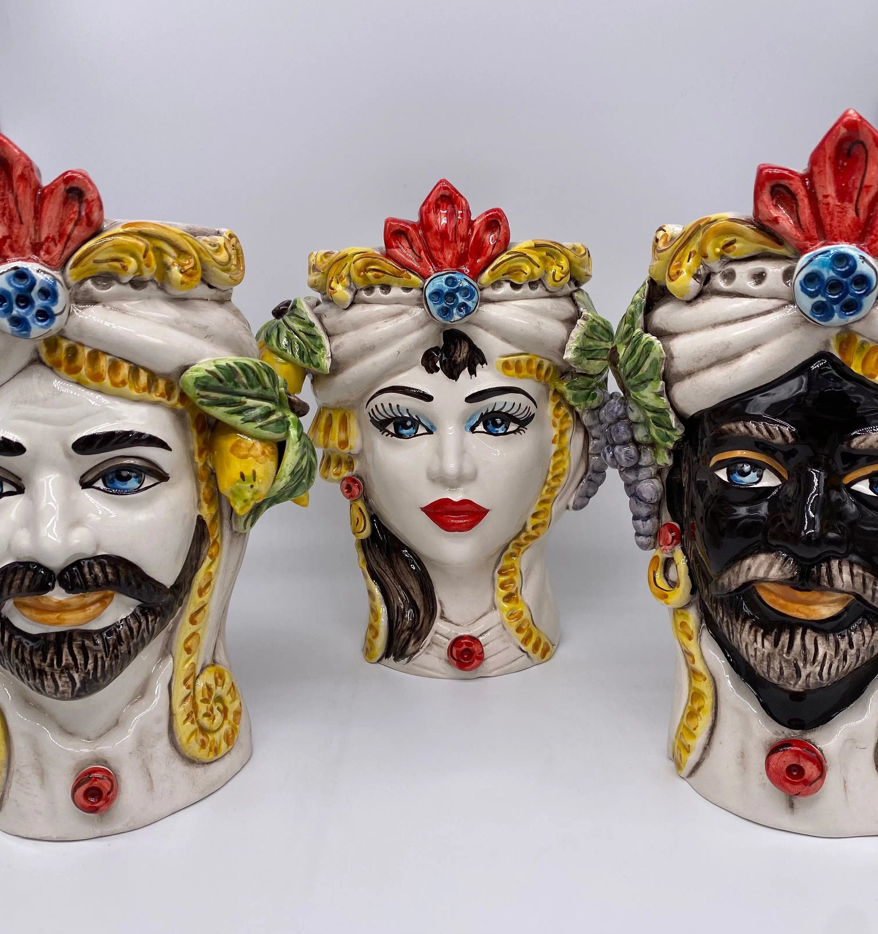 Teste di Moro Classica Ceramica Caltagirone cm H.27 L.20 Artigianale Pasta Bianca DD CERAMICHE SICILIANE