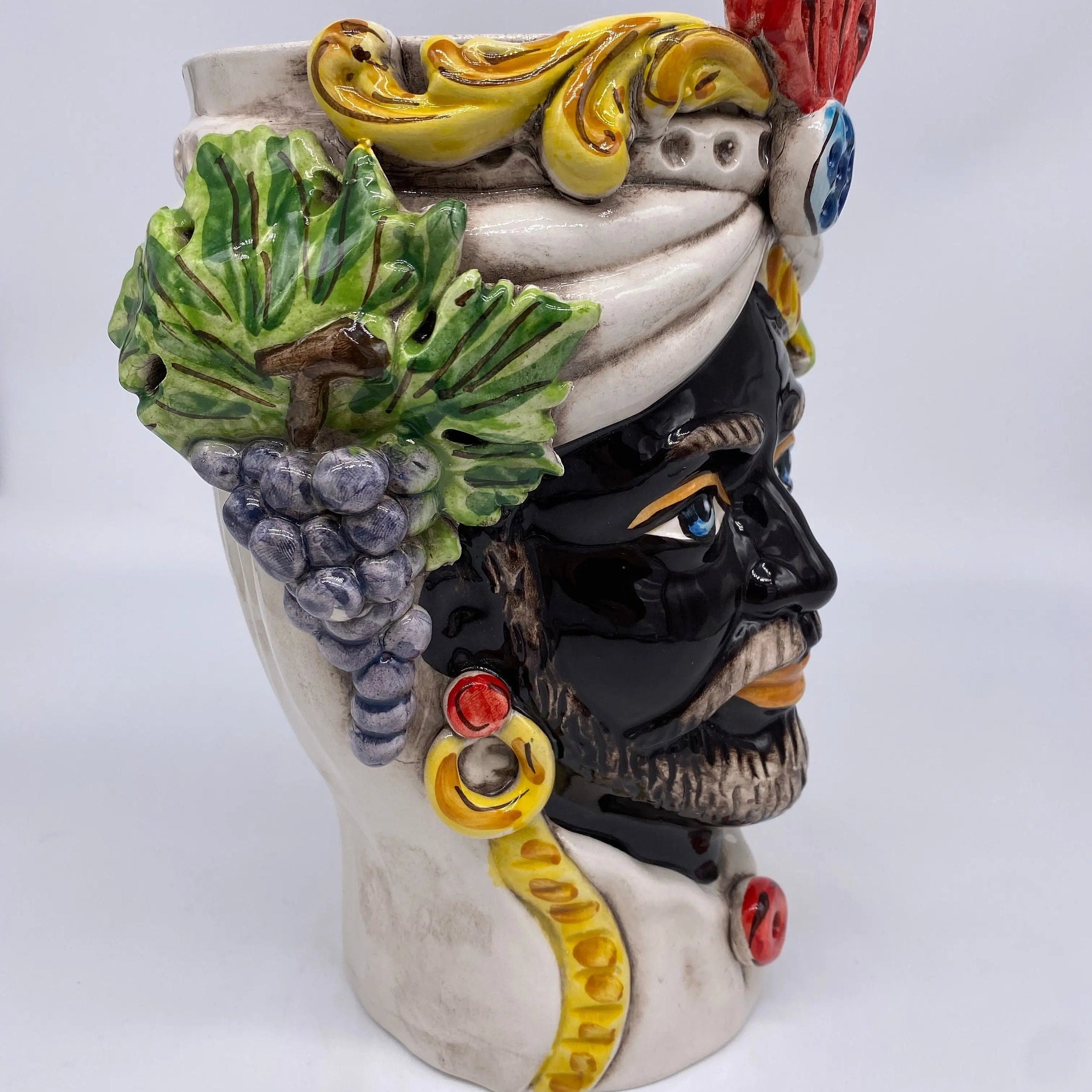 Teste di Moro Classica Ceramica Caltagirone cm H.27 L.20 Artigianale Pasta Bianca DD CERAMICHE SICILIANE