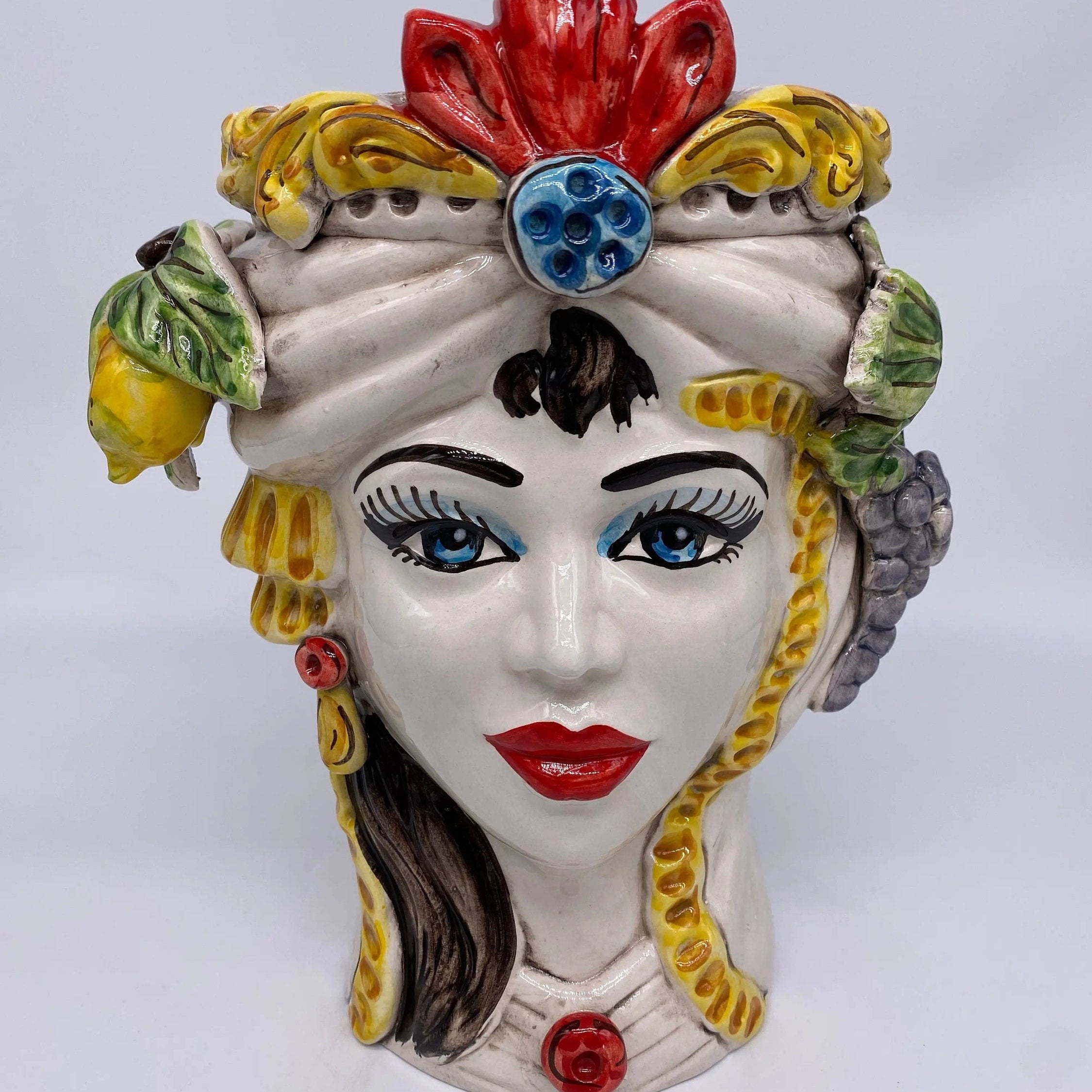 Teste di Moro Classica Ceramica Caltagirone cm H.27 L.20 Artigianale Pasta Bianca DD CERAMICHE SICILIANE