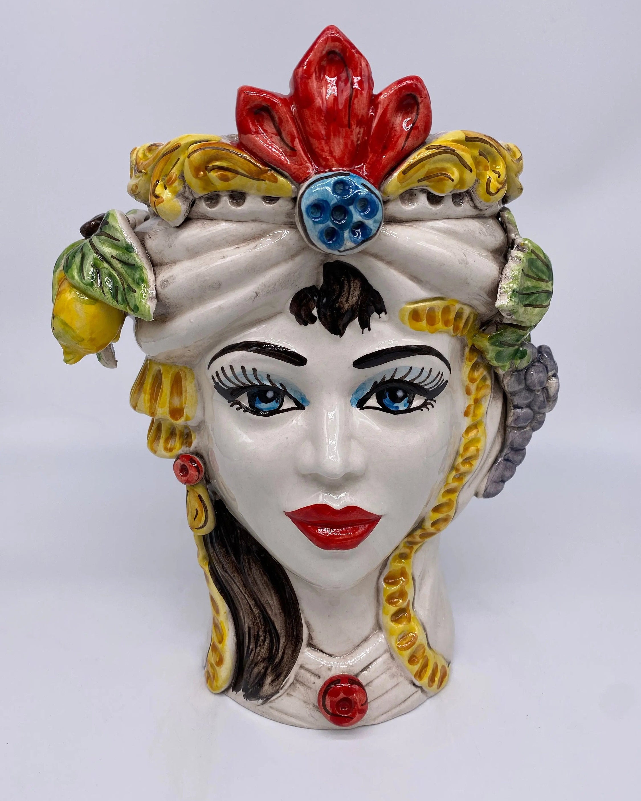 Teste di Moro Classica Ceramica Caltagirone cm H.27 L.20 Artigianale Pasta Bianca DD CERAMICHE SICILIANE