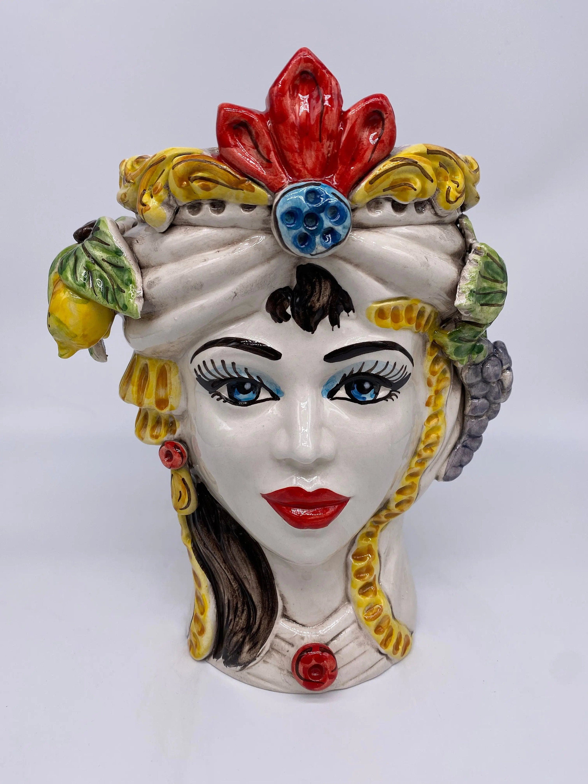 Teste di Moro Classica Ceramica Caltagirone cm H.27 L.20 Artigianale Pasta Bianca DD CERAMICHE SICILIANE