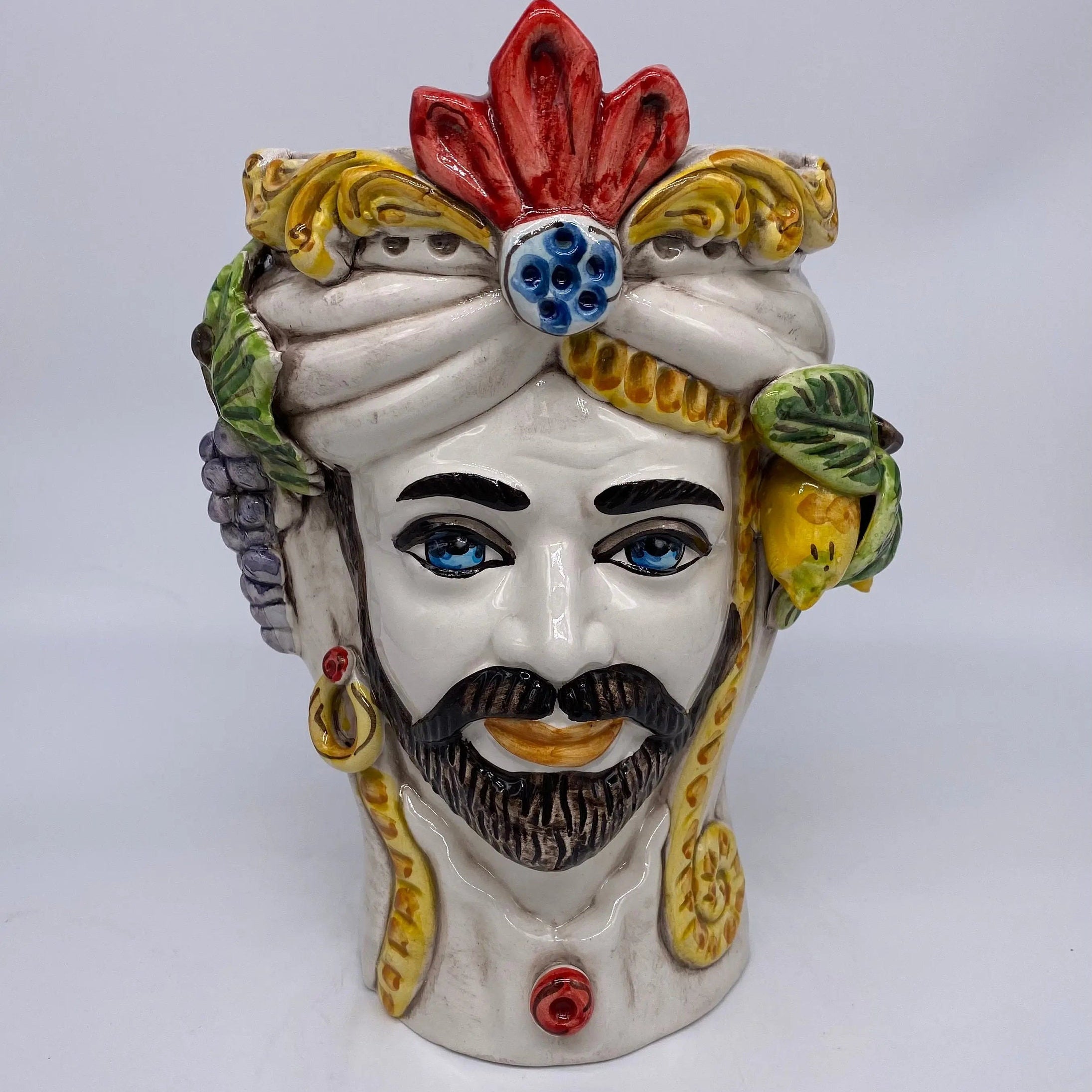 Teste di Moro Classica Ceramica Caltagirone cm H.27 L.20 Artigianale Pasta Bianca DD CERAMICHE SICILIANE