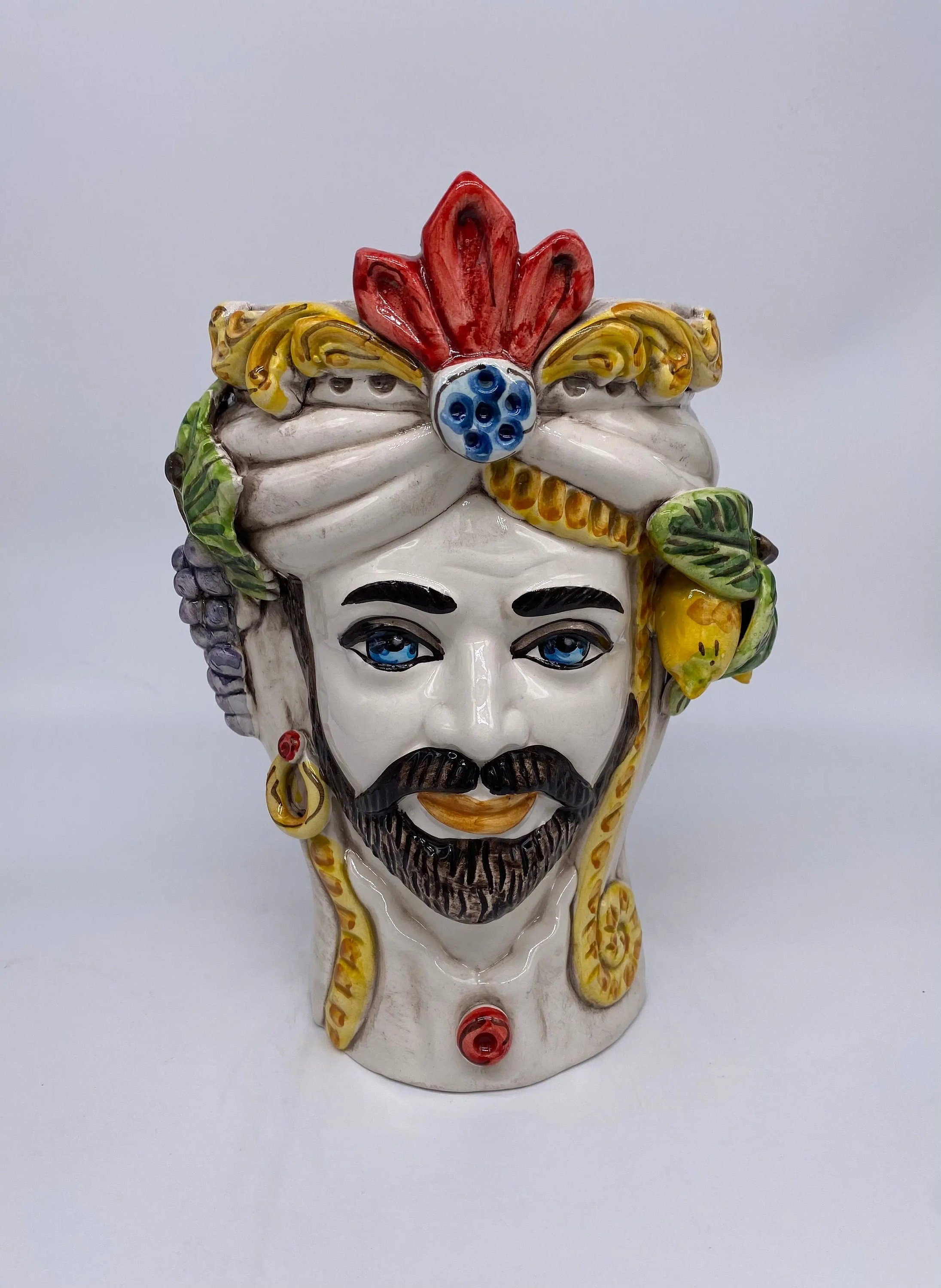 Teste di Moro Classica Ceramica Caltagirone cm H.27 L.20 Artigianale Pasta Bianca DD CERAMICHE SICILIANE