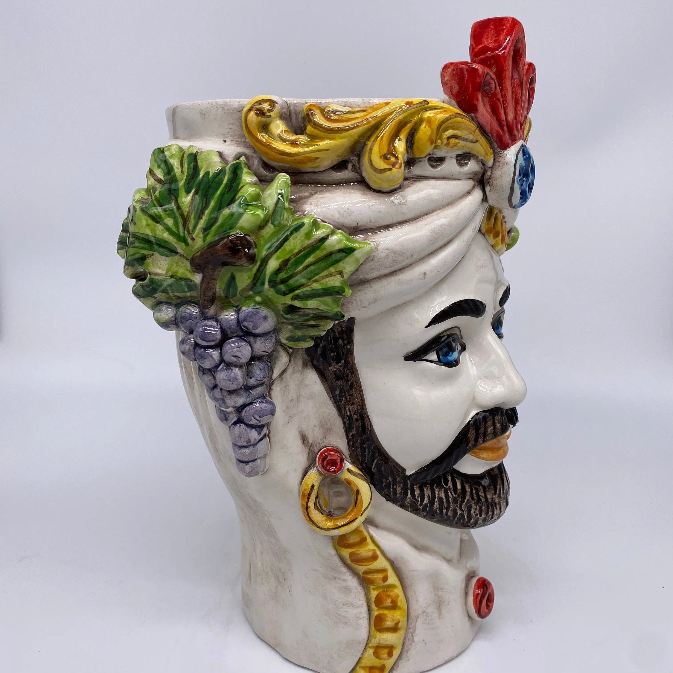 Teste di Moro Classica Ceramica Caltagirone cm H.27 L.20 Artigianale Pasta Bianca DD CERAMICHE SICILIANE