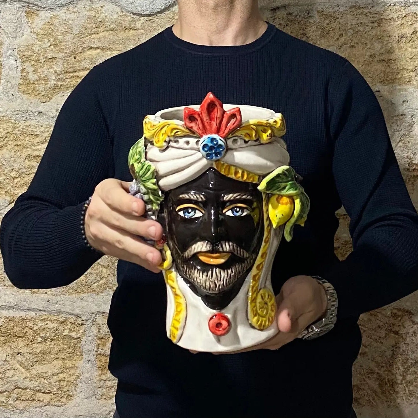 Teste di Moro Classica Ceramica Caltagirone cm H.27 L.20 Artigianale Pasta Bianca DD CERAMICHE SICILIANE