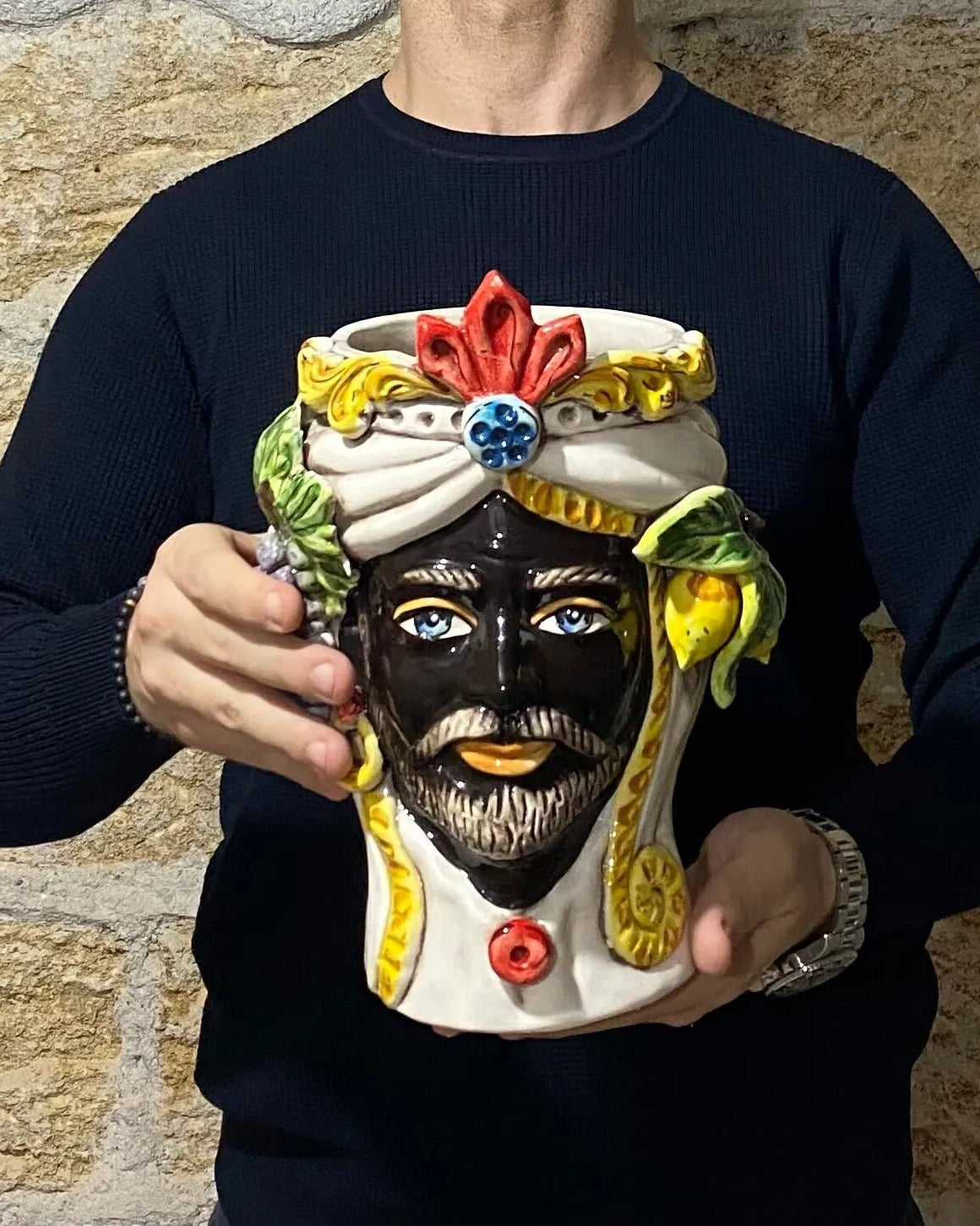 Teste di Moro Classica Ceramica Caltagirone cm H.27 L.20 Artigianale Pasta Bianca DD CERAMICHE SICILIANE