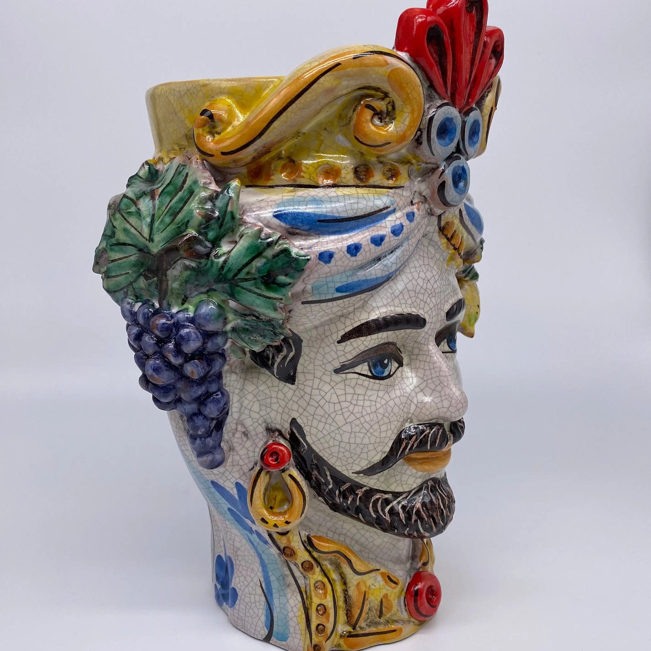 Teste di Moro Classica Ceramica Caltagirone cm H.27 L.20 Artigianale Craquelé DD CERAMICHE SICILIANE