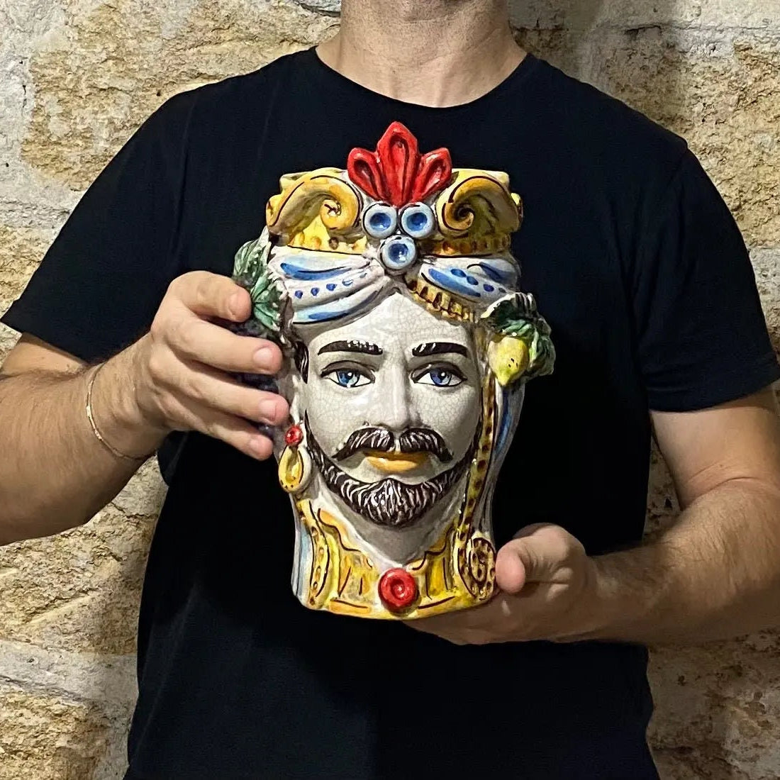 Teste di Moro Classica Ceramica Caltagirone cm H.27 L.20 Artigianale Craquelé DD CERAMICHE SICILIANE
