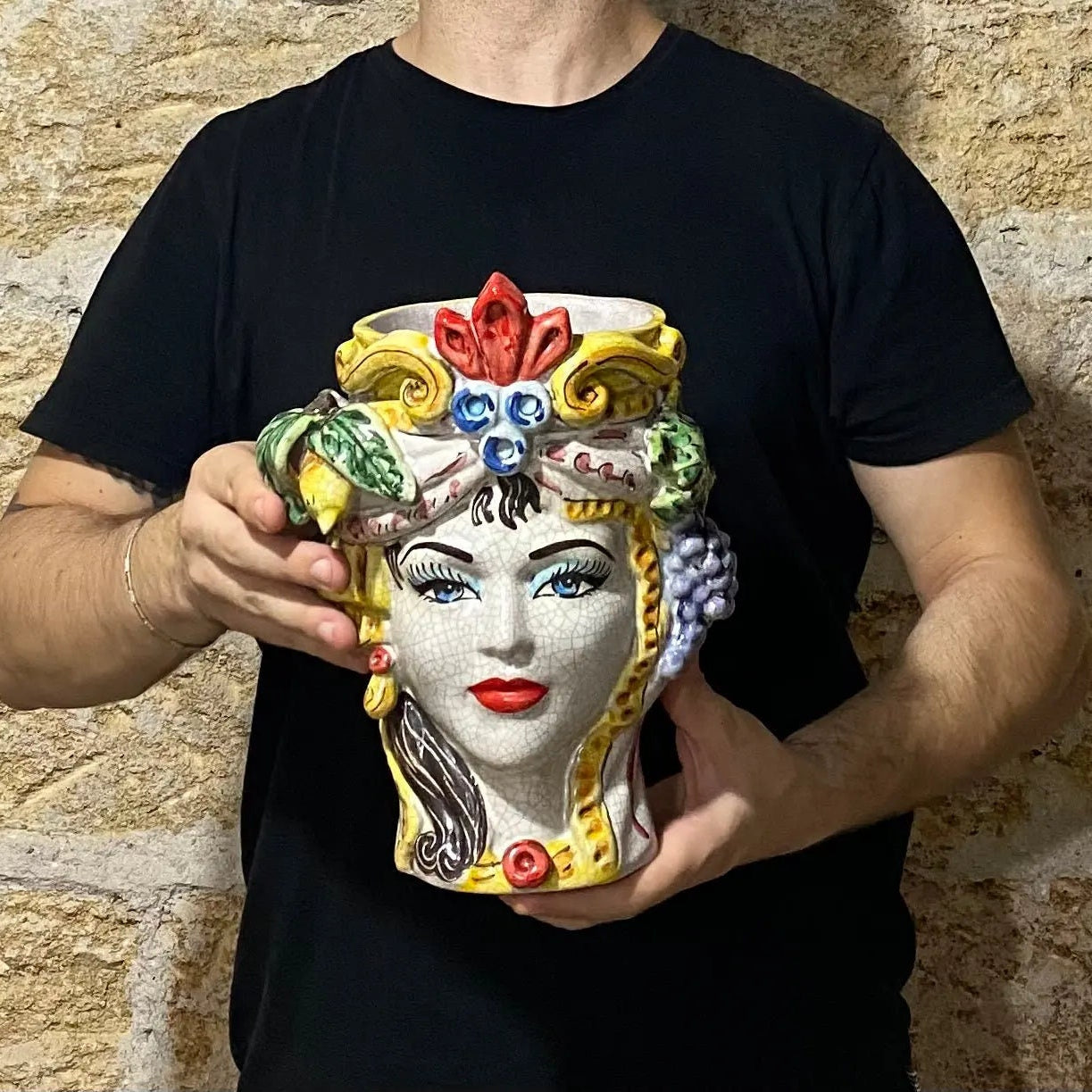 Teste di Moro Classica Ceramica Caltagirone cm H.27 L.20 Artigianale Craquelé DD CERAMICHE SICILIANE