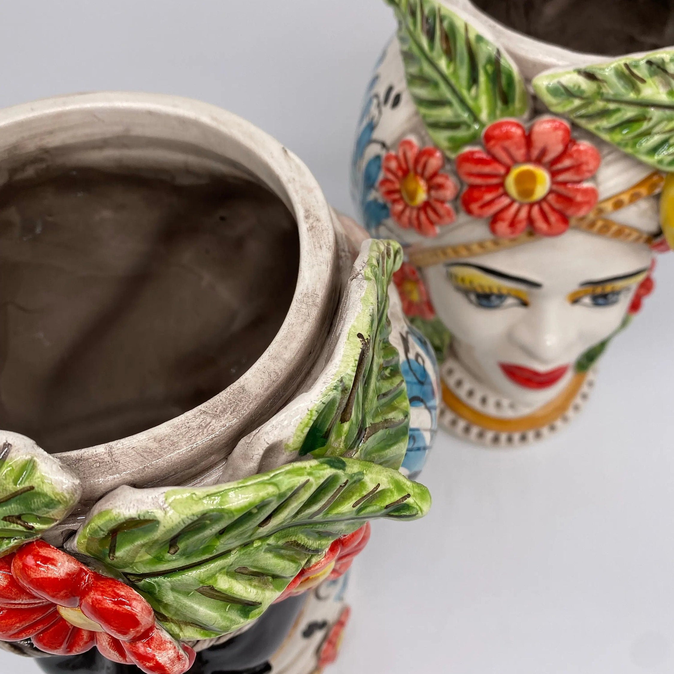 Teste di Moro Moresca Ceramica Caltagirone cm H.28 L.19 Artigianale Turbante Barocco Fiori Limoni DD CERAMICHE SICILIANE