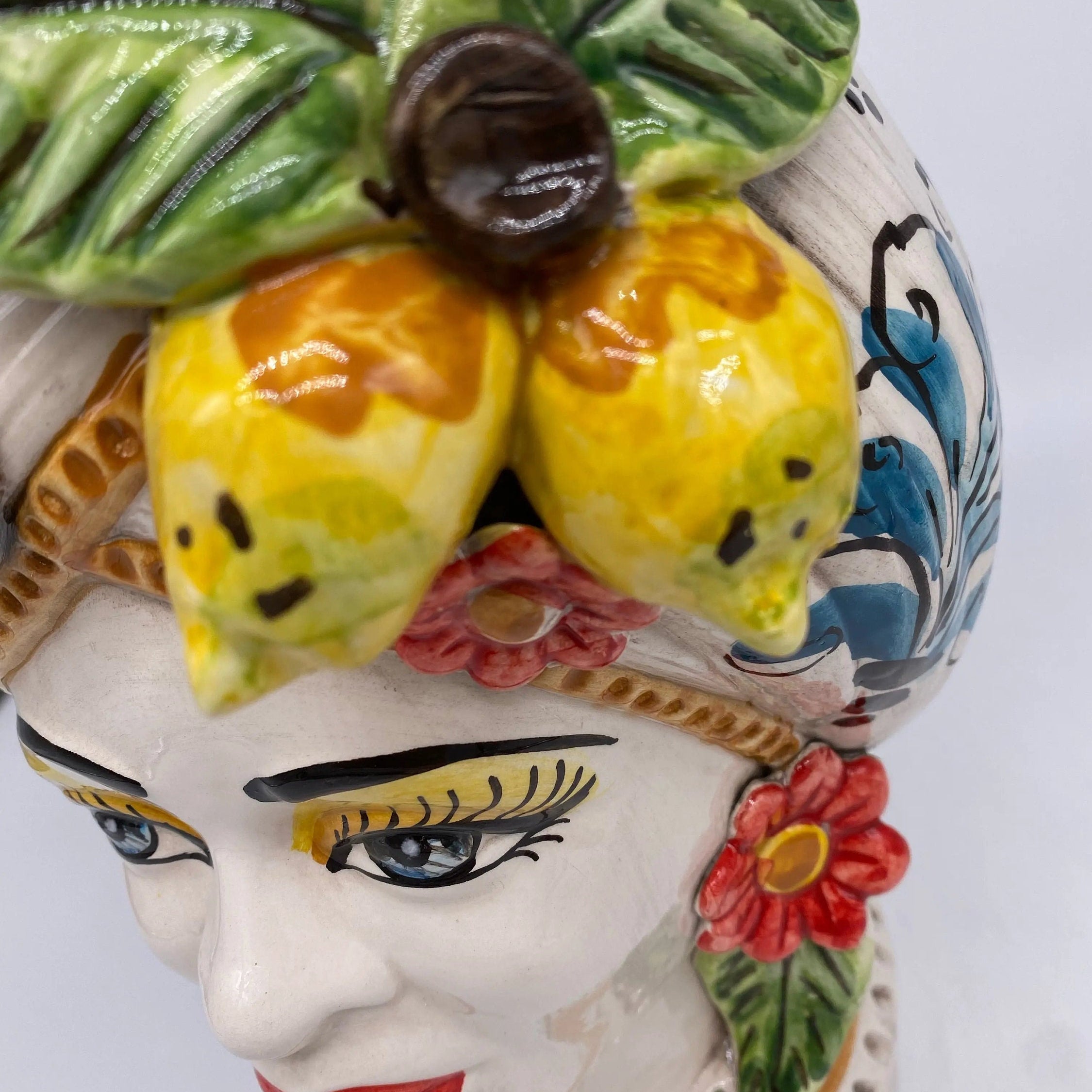 Teste di Moro Moresca Ceramica Caltagirone cm H.28 L.19 Artigianale Turbante Barocco Fiori Limoni DD CERAMICHE SICILIANE