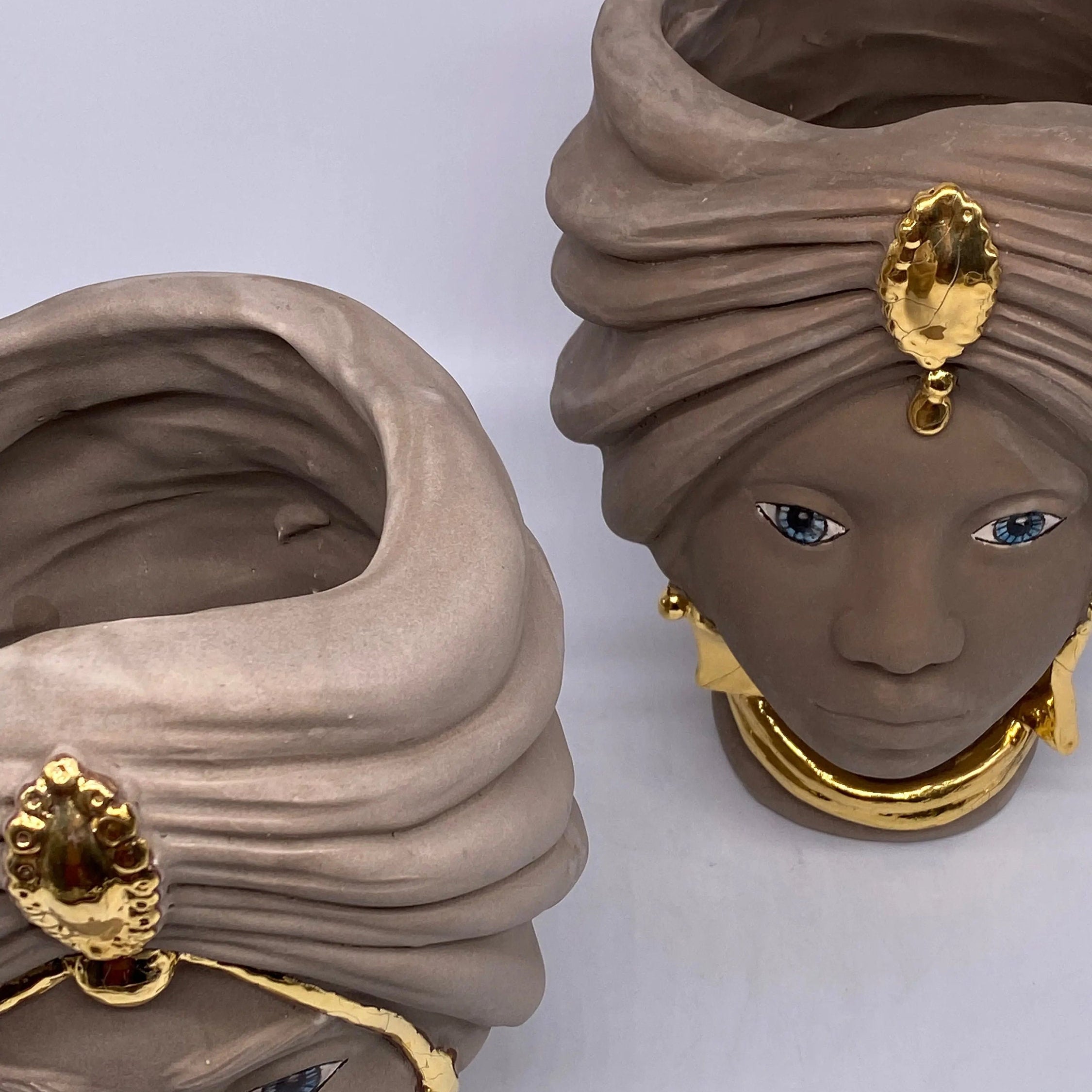 Teste di Moro Atena Ceramica Caltagirone cm H.24 L.18 Artigianale Fango Oro DD CERAMICHE SICILIANE