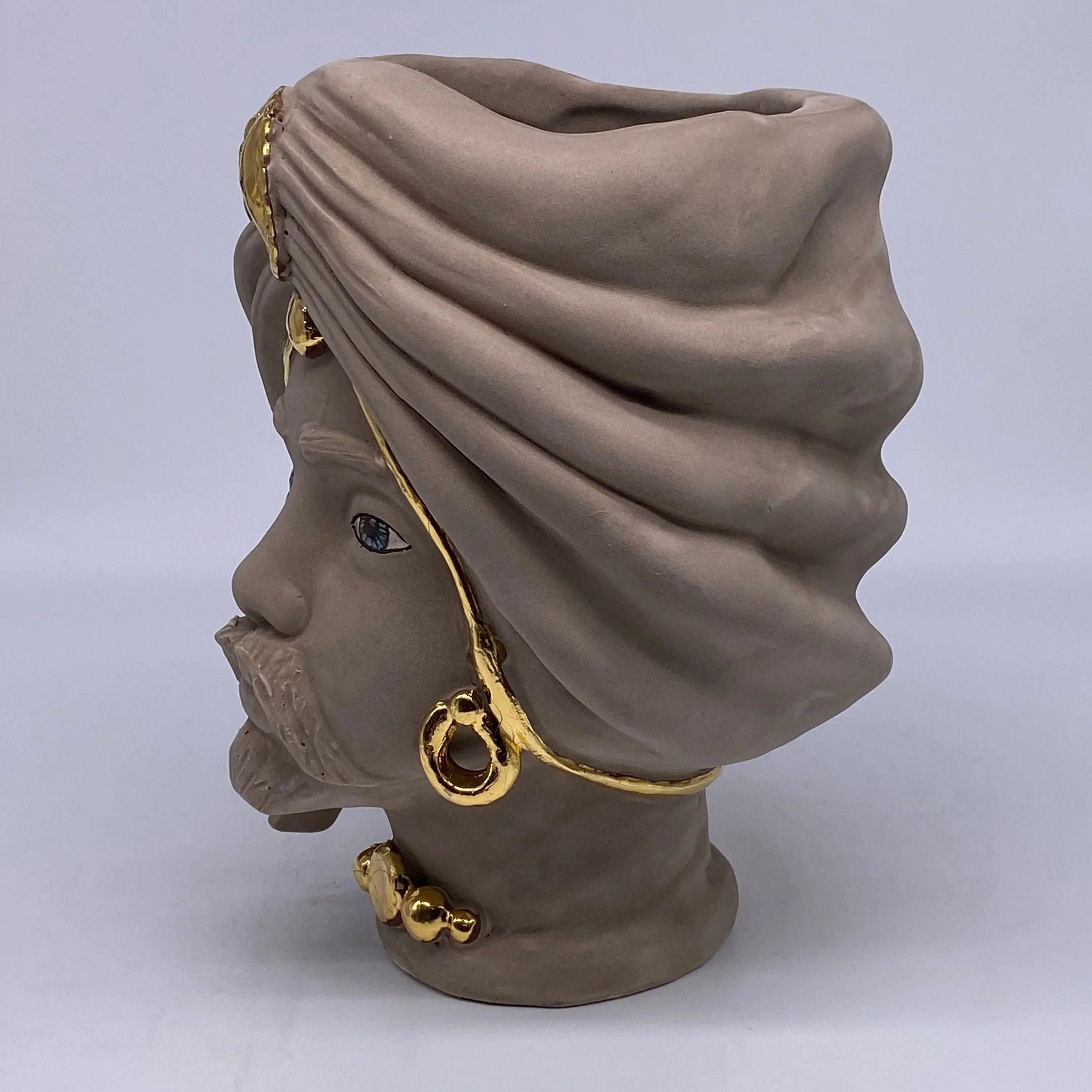 Teste di Moro Atena Ceramica Caltagirone cm H.24 L.18 Artigianale Fango Oro DD CERAMICHE SICILIANE