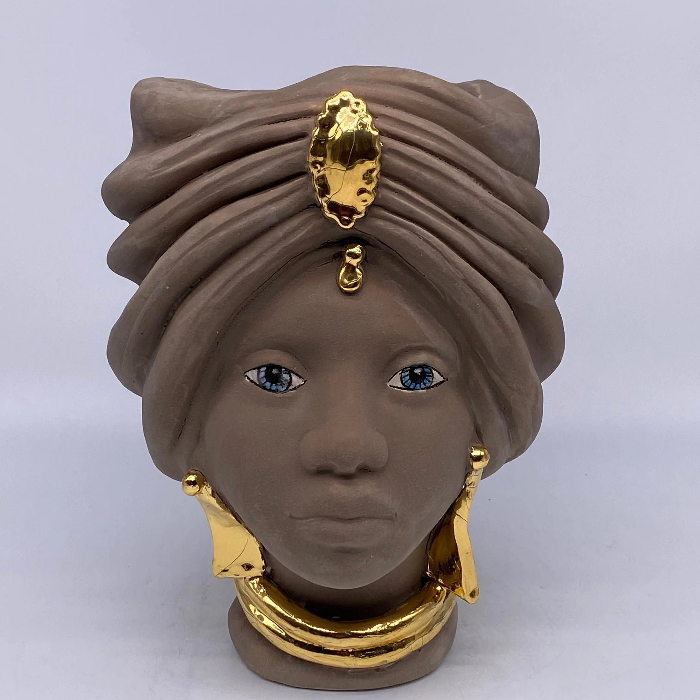 Teste di Moro Atena Ceramica Caltagirone cm H.24 L.18 Artigianale Fango Oro DD CERAMICHE SICILIANE