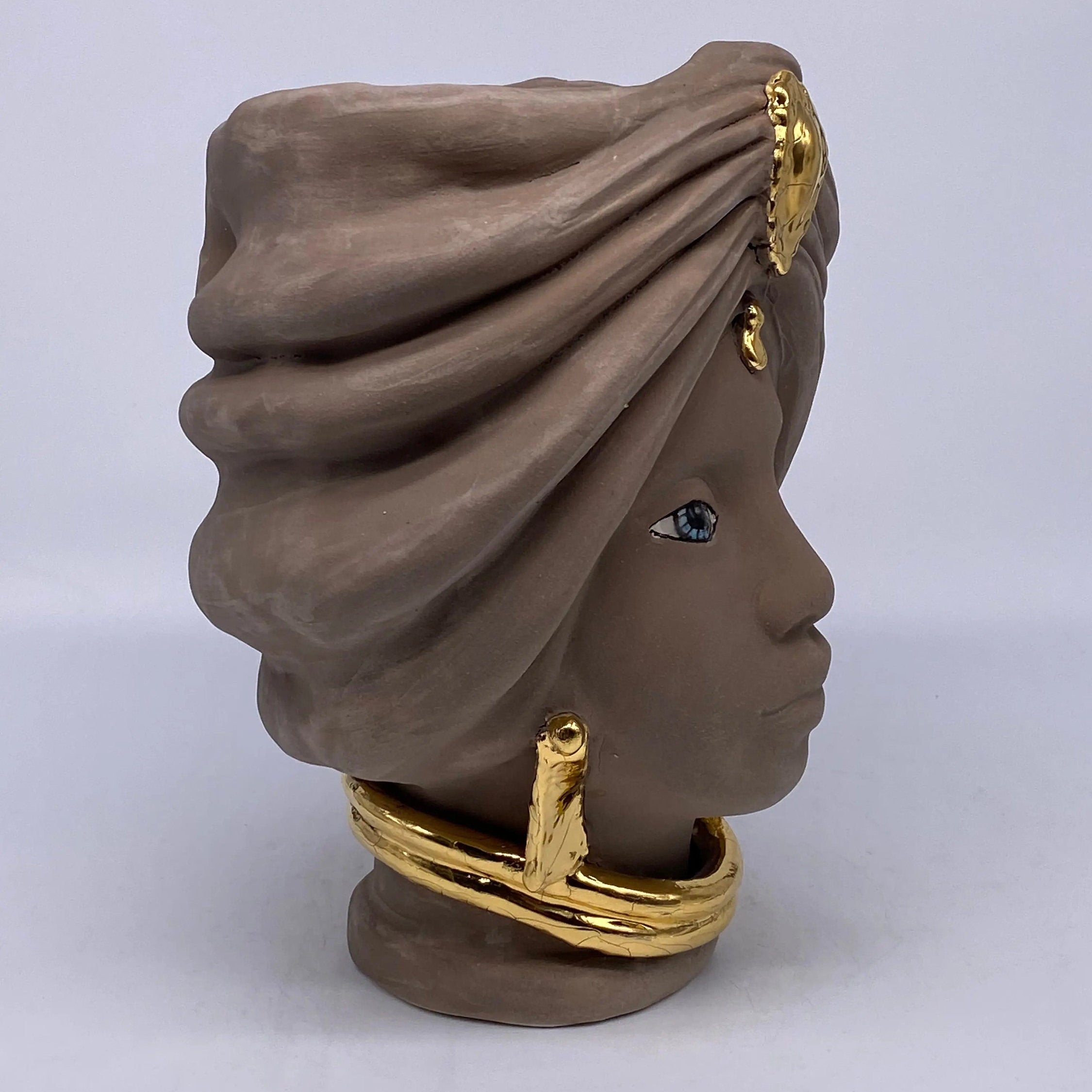 Teste di Moro Atena Ceramica Caltagirone cm H.24 L.18 Artigianale Fango Oro DD CERAMICHE SICILIANE