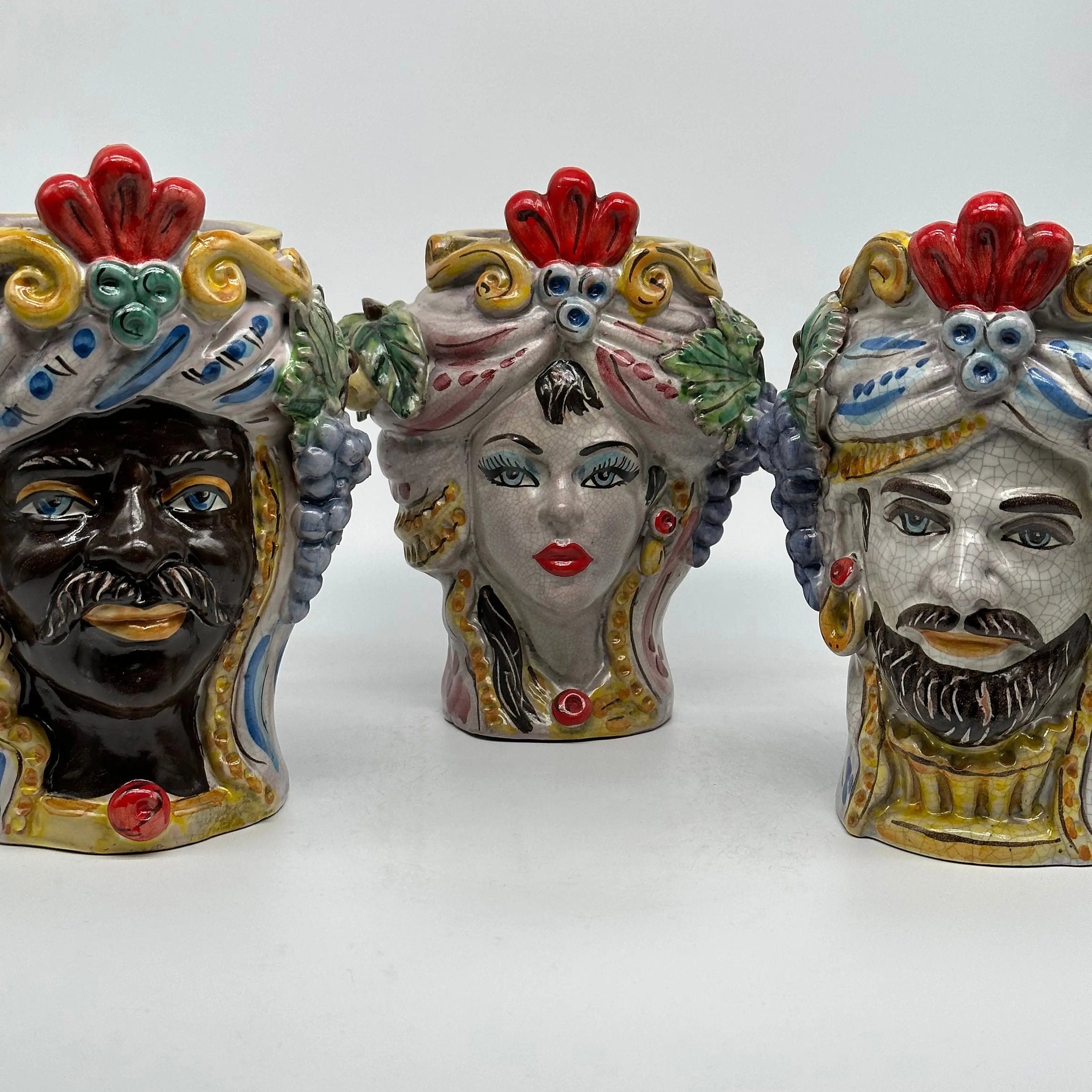 Teste di Moro Classica Ceramica Caltagirone cm H.20 L.13 Artigianale Craquelé DD CERAMICHE SICILIANE