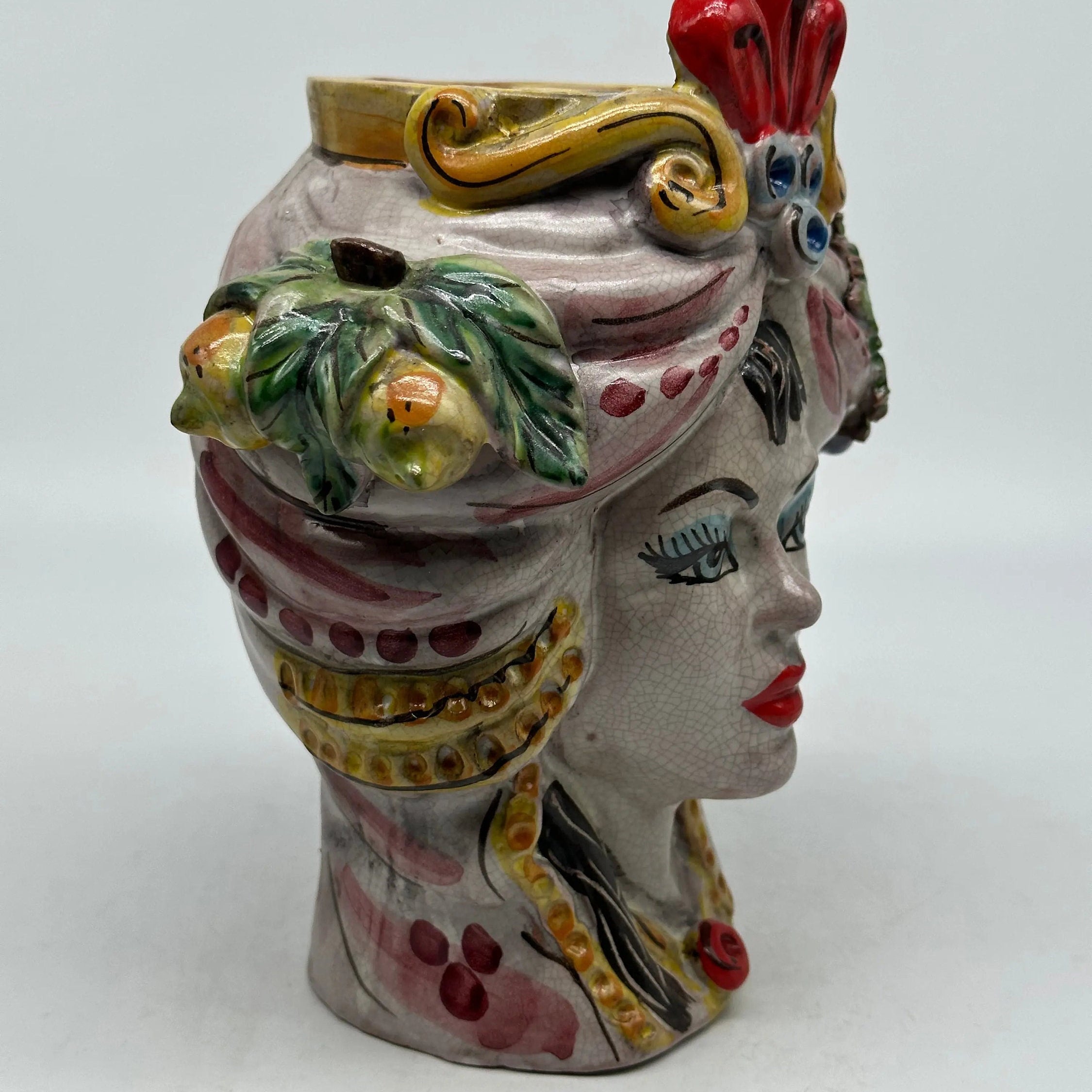 Teste di Moro Classica Ceramica Caltagirone cm H.20 L.13 Artigianale Craquelé DD CERAMICHE SICILIANE