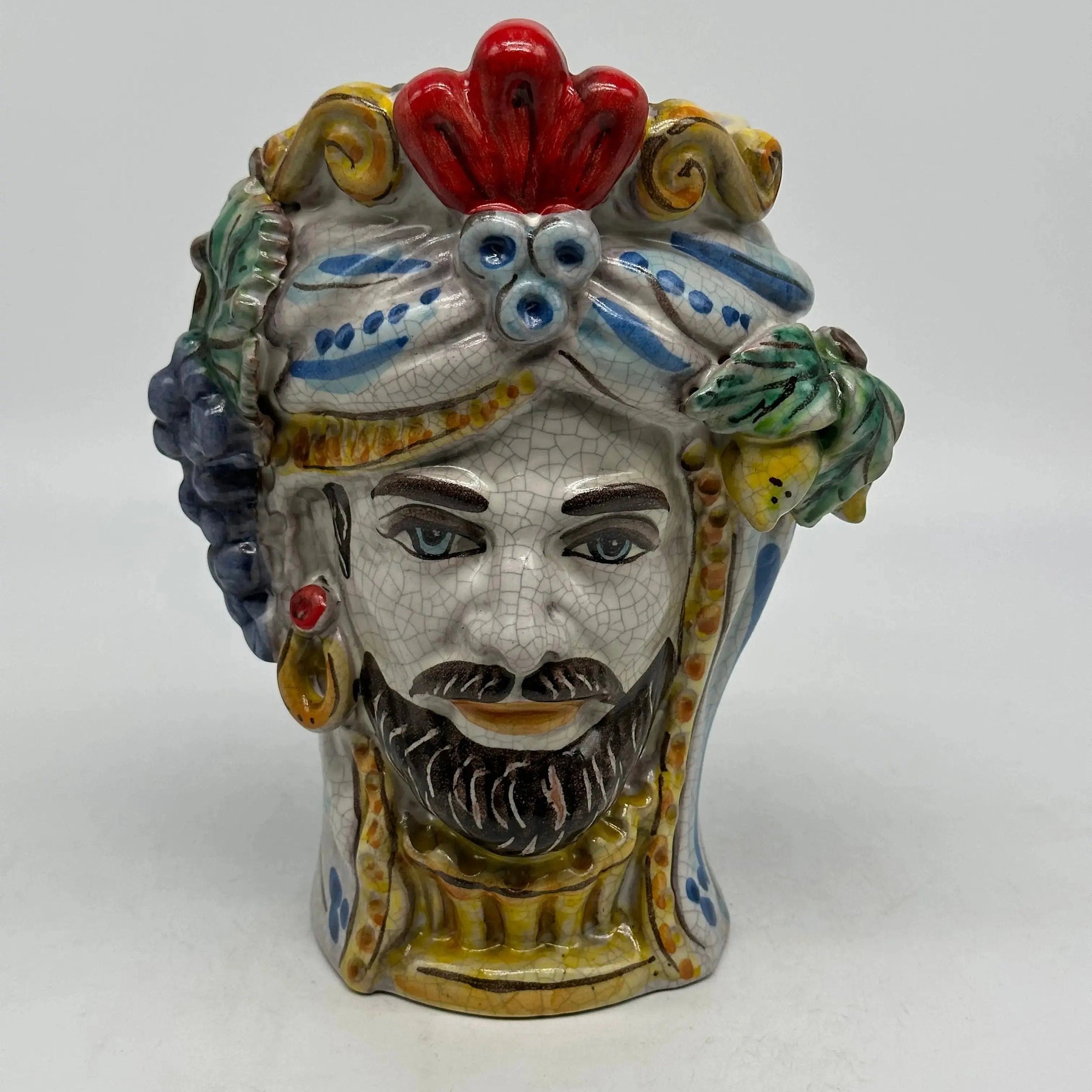 Teste di Moro Classica Ceramica Caltagirone cm H.20 L.13 Artigianale Craquelé DD CERAMICHE SICILIANE