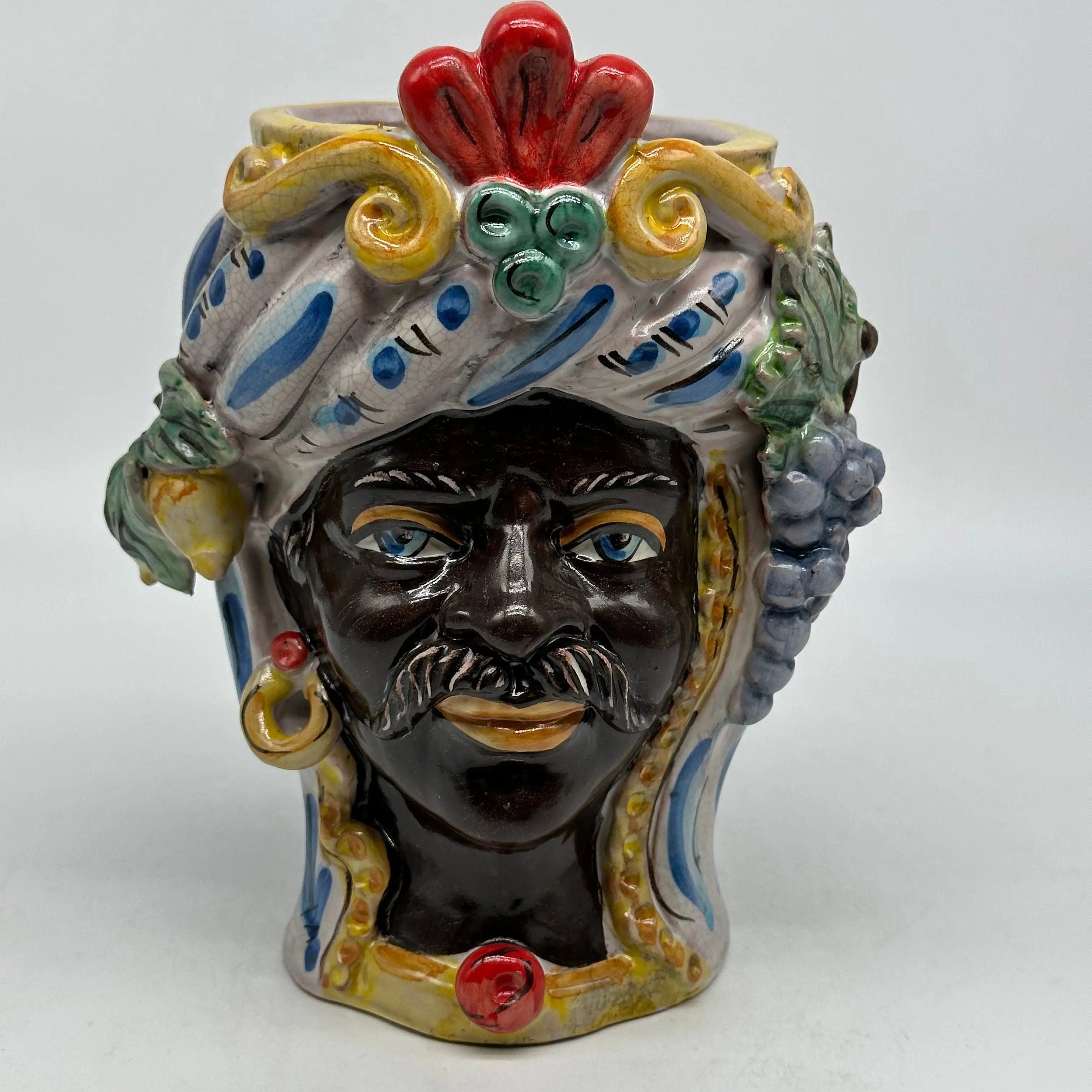 Teste di Moro Classica Ceramica Caltagirone cm H.20 L.13 Artigianale Craquelé DD CERAMICHE SICILIANE