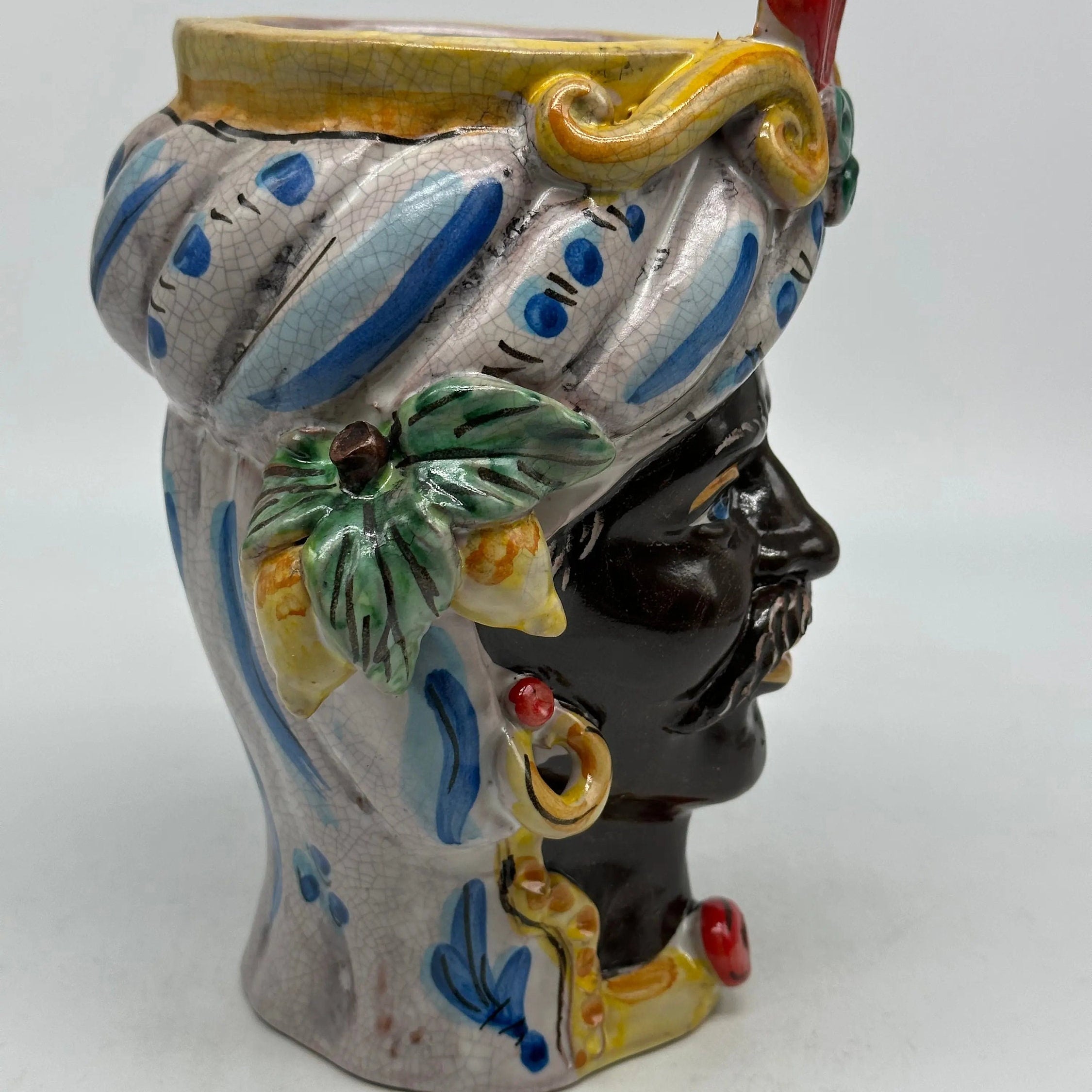 Teste di Moro Classica Ceramica Caltagirone cm H.20 L.13 Artigianale Craquelé DD CERAMICHE SICILIANE