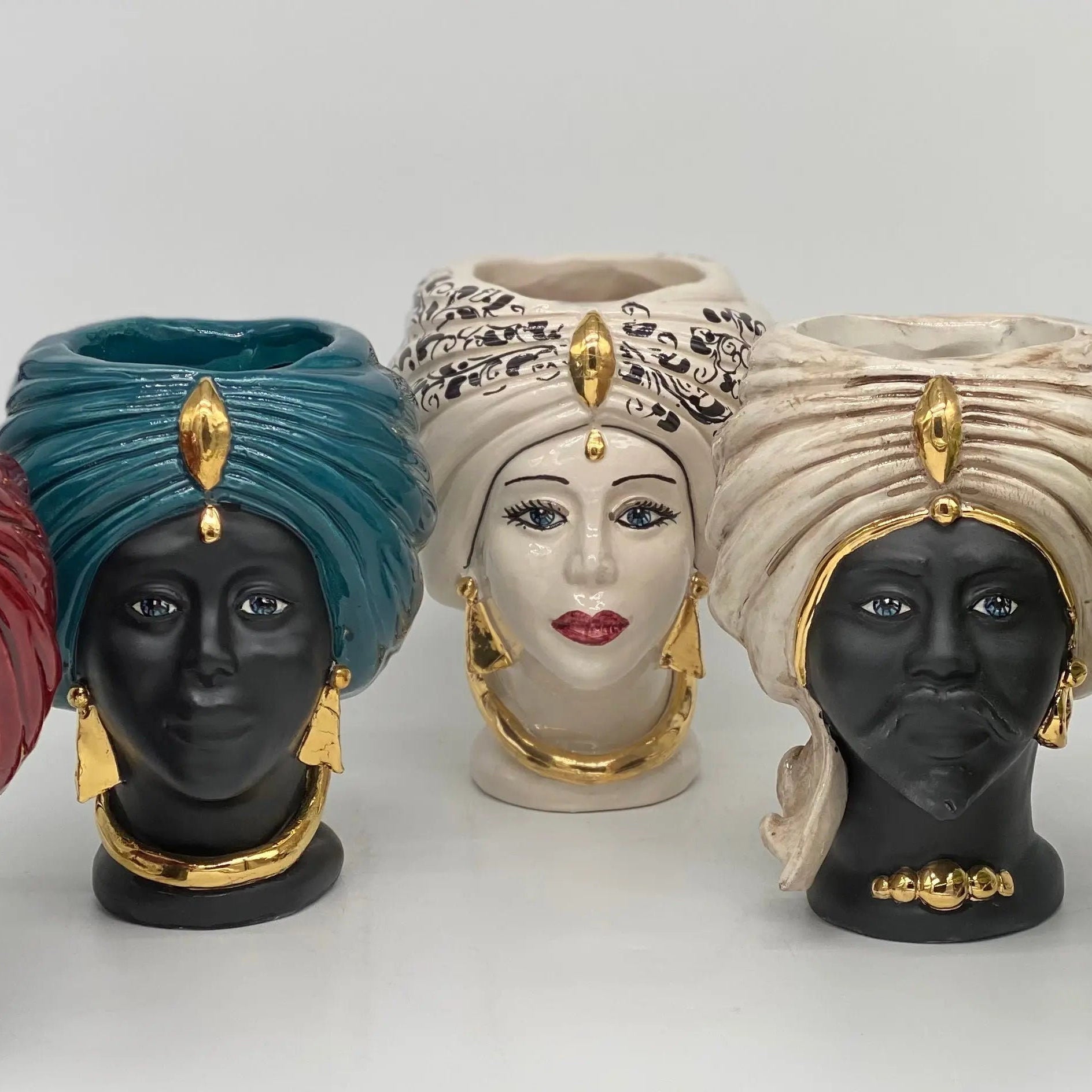 Coppia Teste di Moro Atena MINI Ceramica Caltagirone cm H.15 L.11 Artigianale VARI COLORI DD CERAMICHE SICILIANE