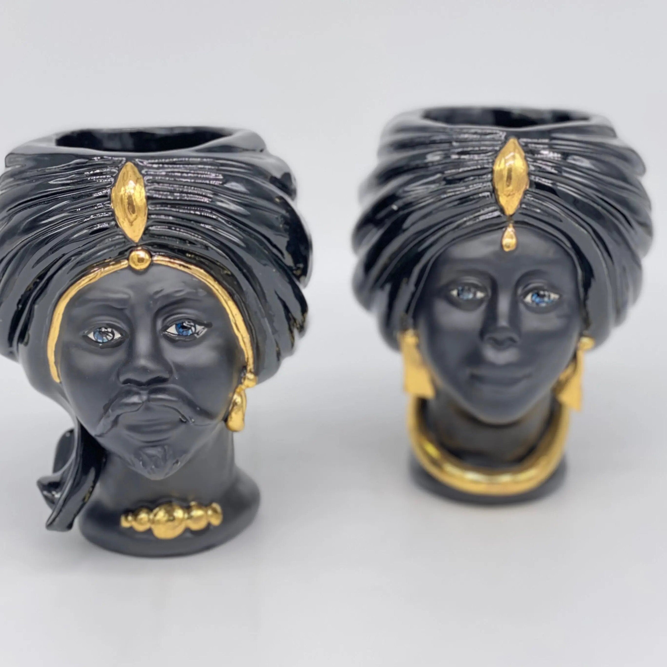 Coppia Teste di Moro Atena MINI Ceramica Caltagirone cm H.15 L.11 Artigianale VARI COLORI DD CERAMICHE SICILIANE