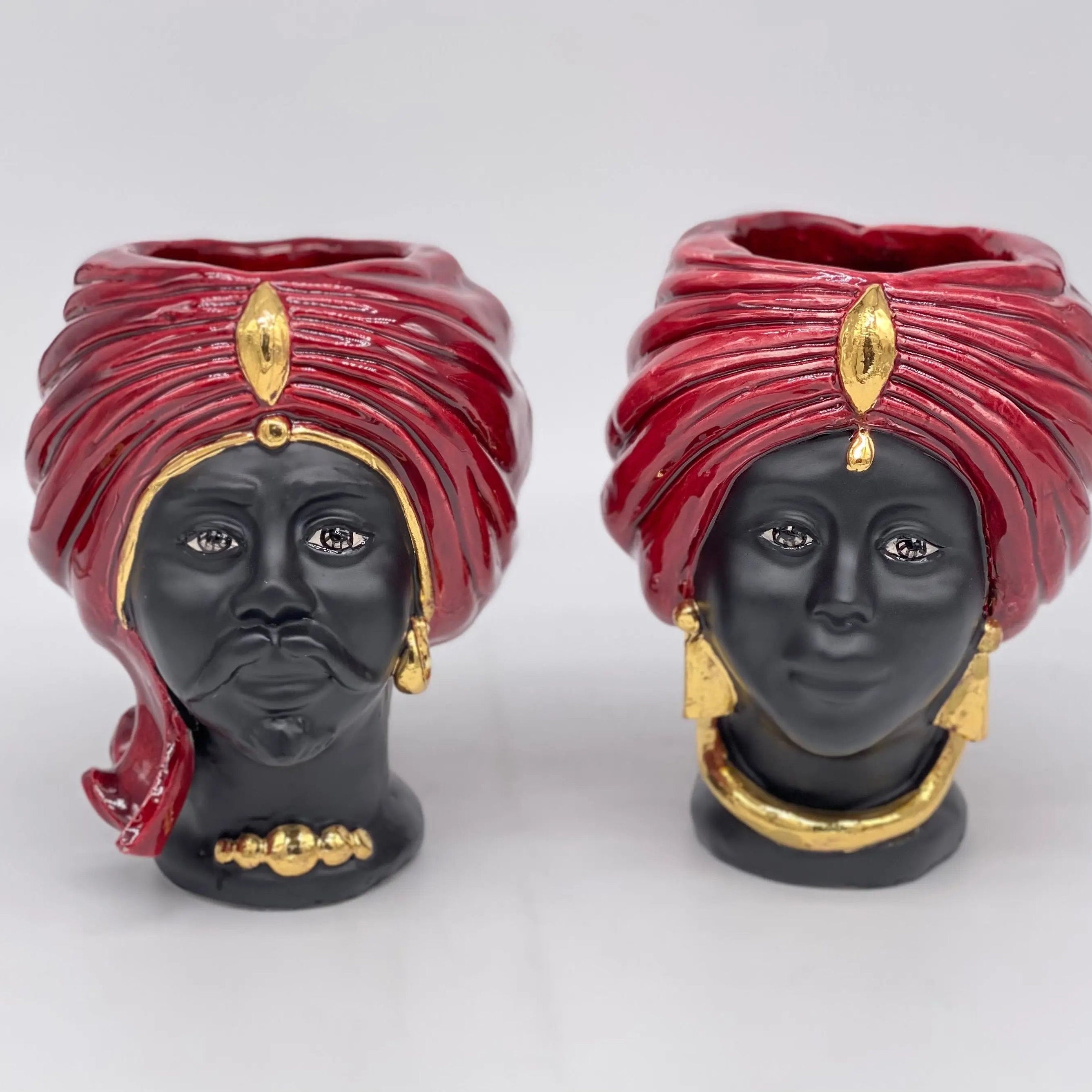Coppia Teste di Moro Atena MINI Ceramica Caltagirone cm H.15 L.11 Artigianale VARI COLORI DD CERAMICHE SICILIANE