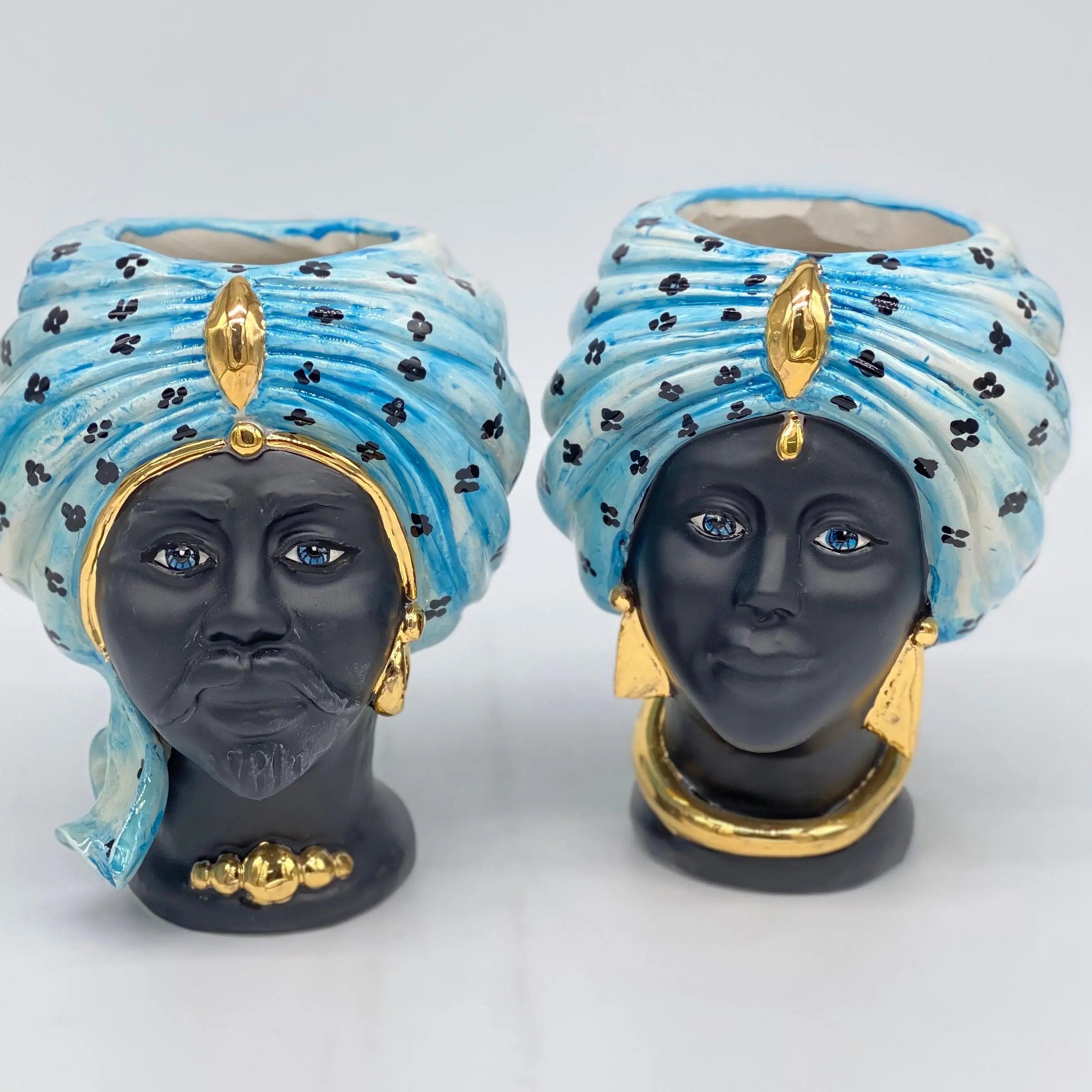 Coppia Teste di Moro Atena MINI Ceramica Caltagirone cm H.15 L.11 Artigianale VARI COLORI DD CERAMICHE SICILIANE