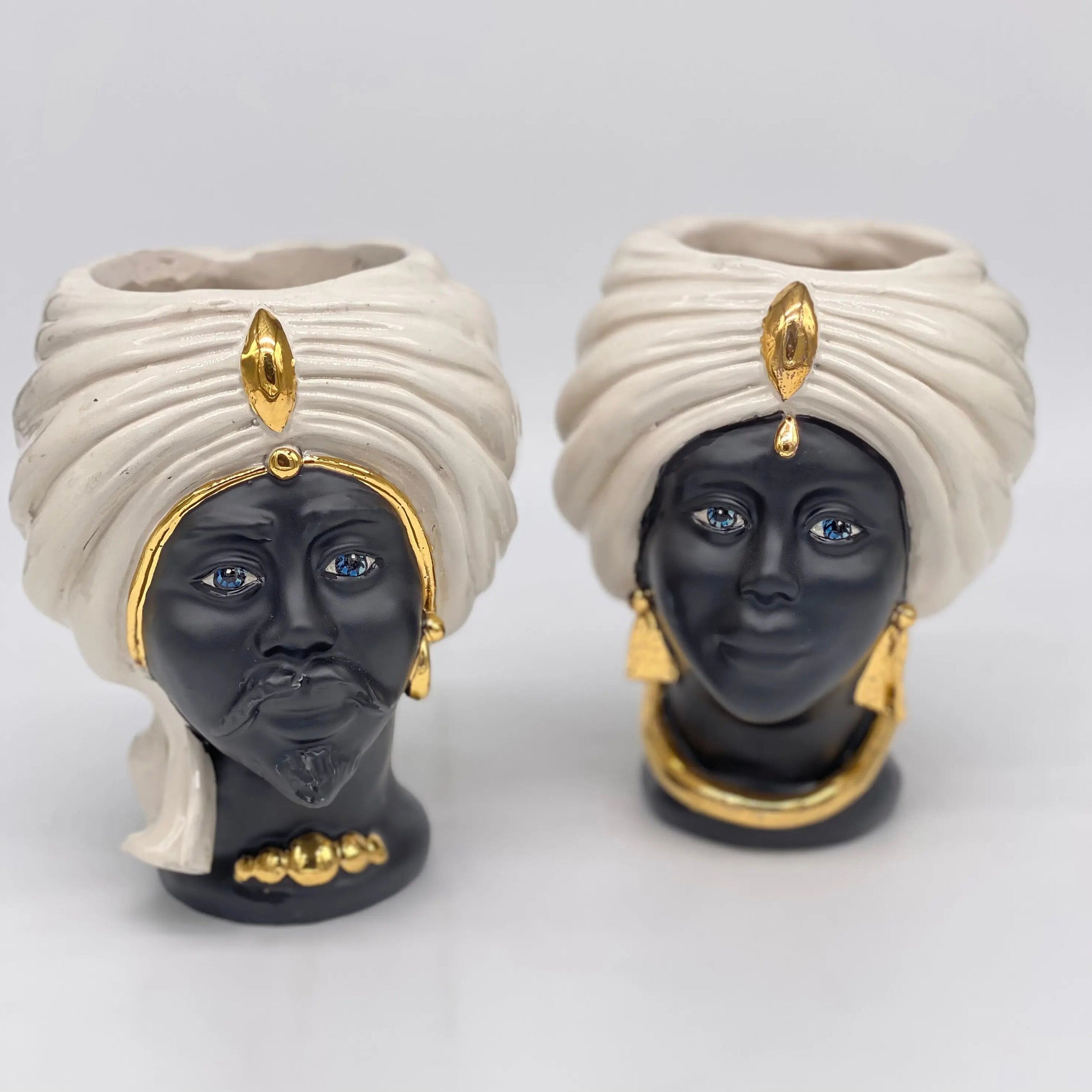 Coppia Teste di Moro Atena MINI Ceramica Caltagirone cm H.15 L.11 Artigianale VARI COLORI DD CERAMICHE SICILIANE