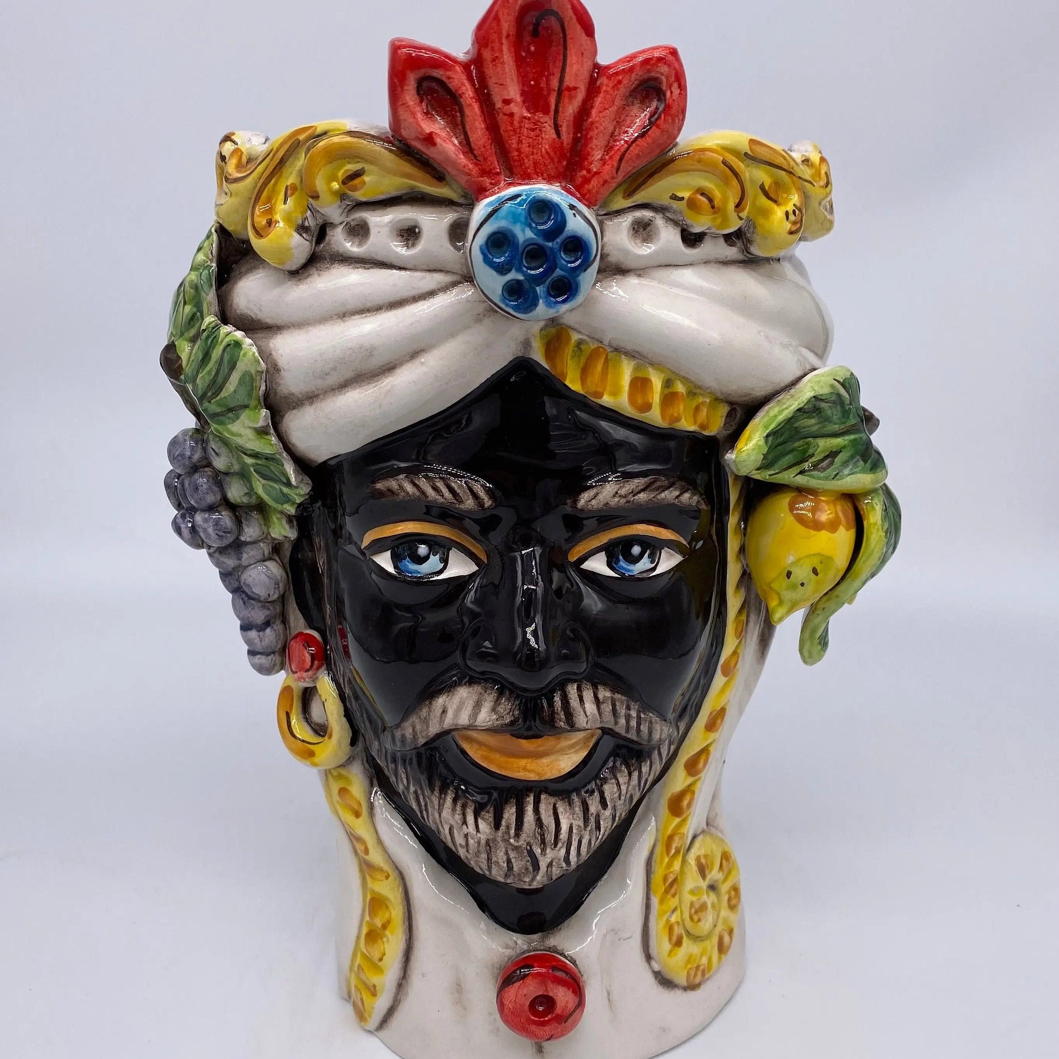 Teste di Moro Classica Ceramica Caltagirone cm H.27 L.20 Artigianale Pasta Bianca DD CERAMICHE SICILIANE