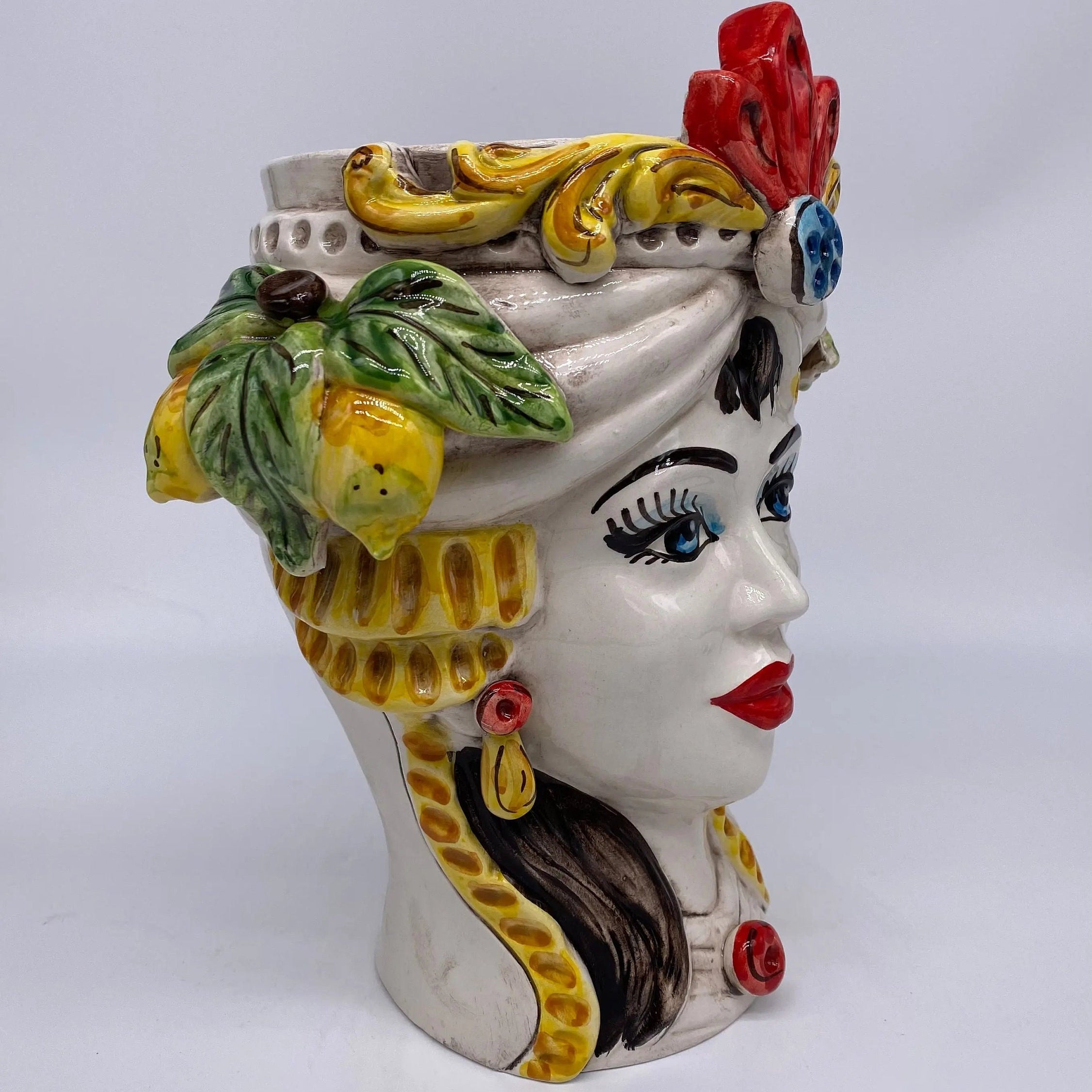 Teste di Moro Classica Ceramica Caltagirone cm H.27 L.20 Artigianale Pasta Bianca DD CERAMICHE SICILIANE