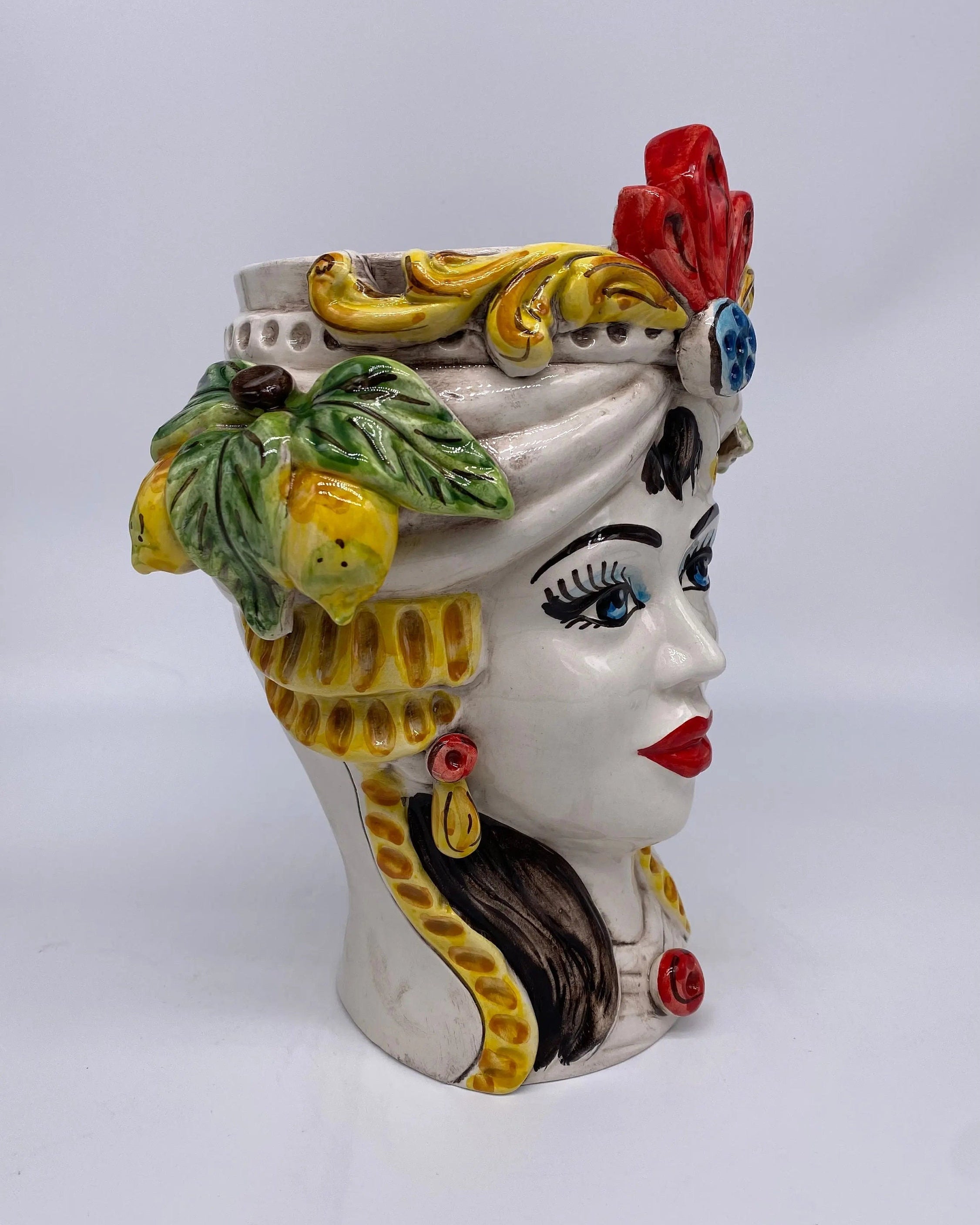 Teste di Moro Classica Ceramica Caltagirone cm H.27 L.20 Artigianale Pasta Bianca DD CERAMICHE SICILIANE