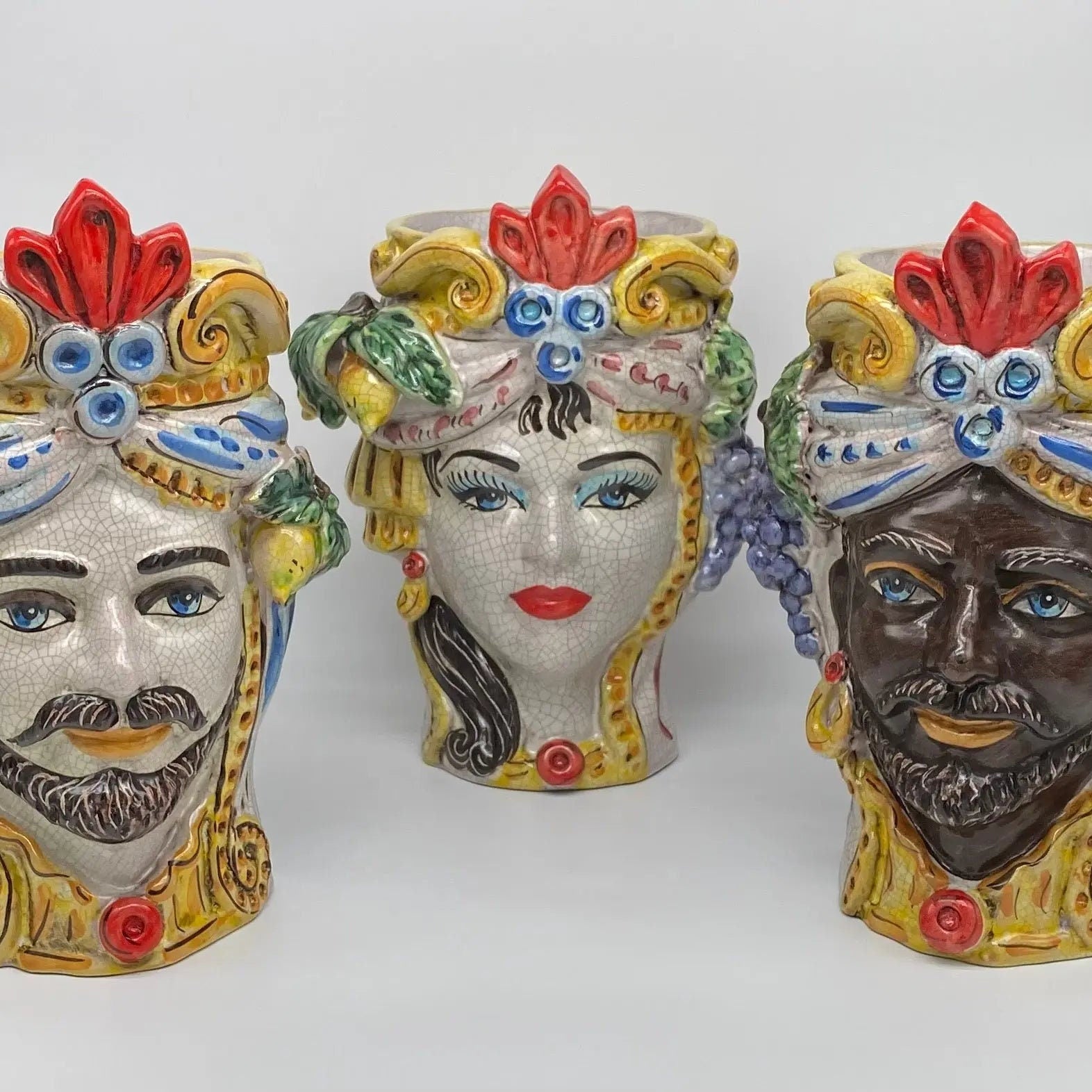 Teste di Moro Classica Ceramica Caltagirone cm H.27 L.20 Artigianale Craquelé DD CERAMICHE SICILIANE