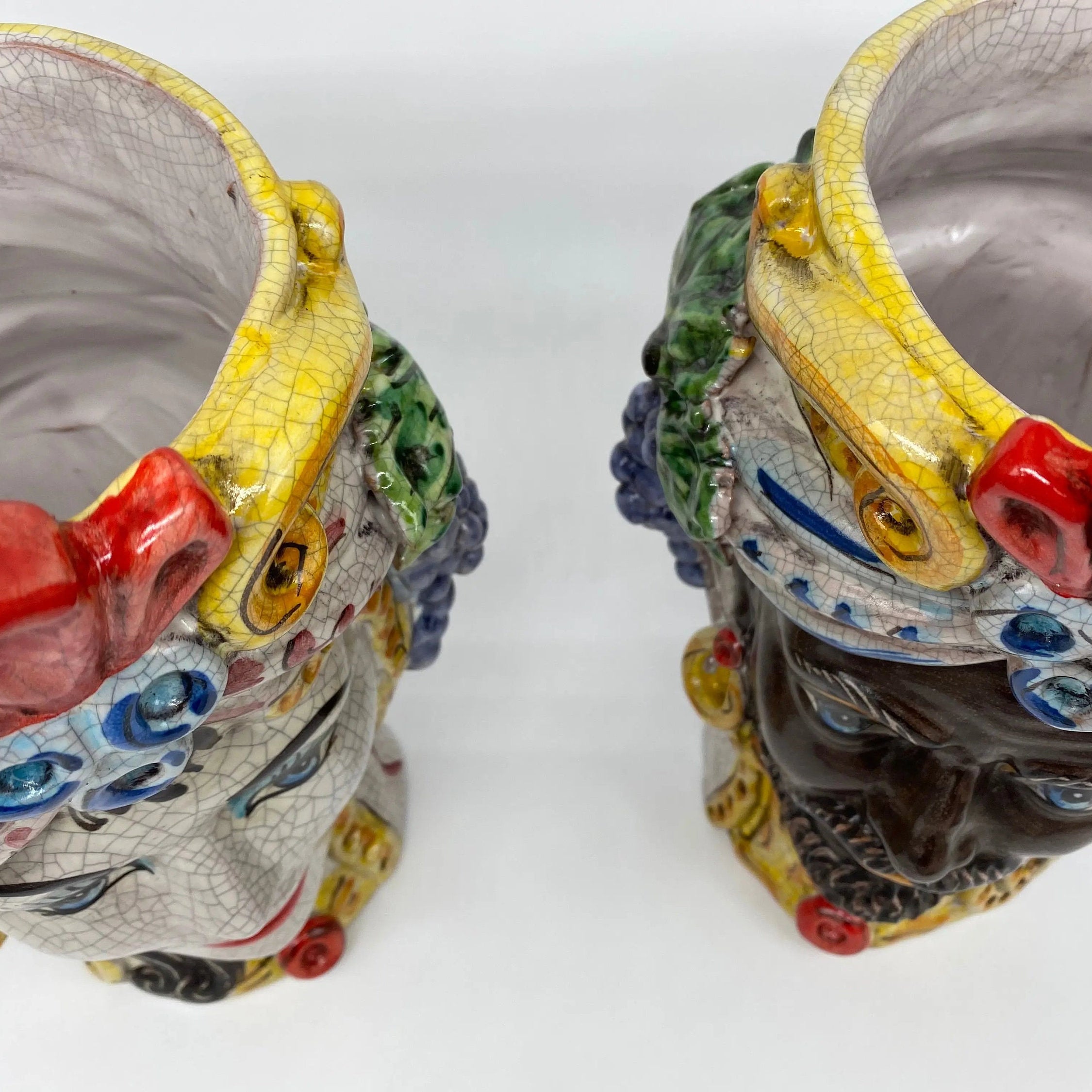 Teste di Moro Classica Ceramica Caltagirone cm H.27 L.20 Artigianale Craquelé DD CERAMICHE SICILIANE