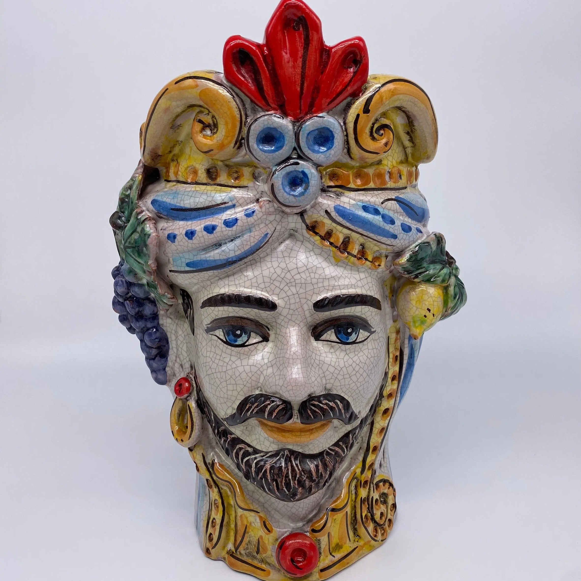 Teste di Moro Classica Ceramica Caltagirone cm H.27 L.20 Artigianale Craquelé DD CERAMICHE SICILIANE