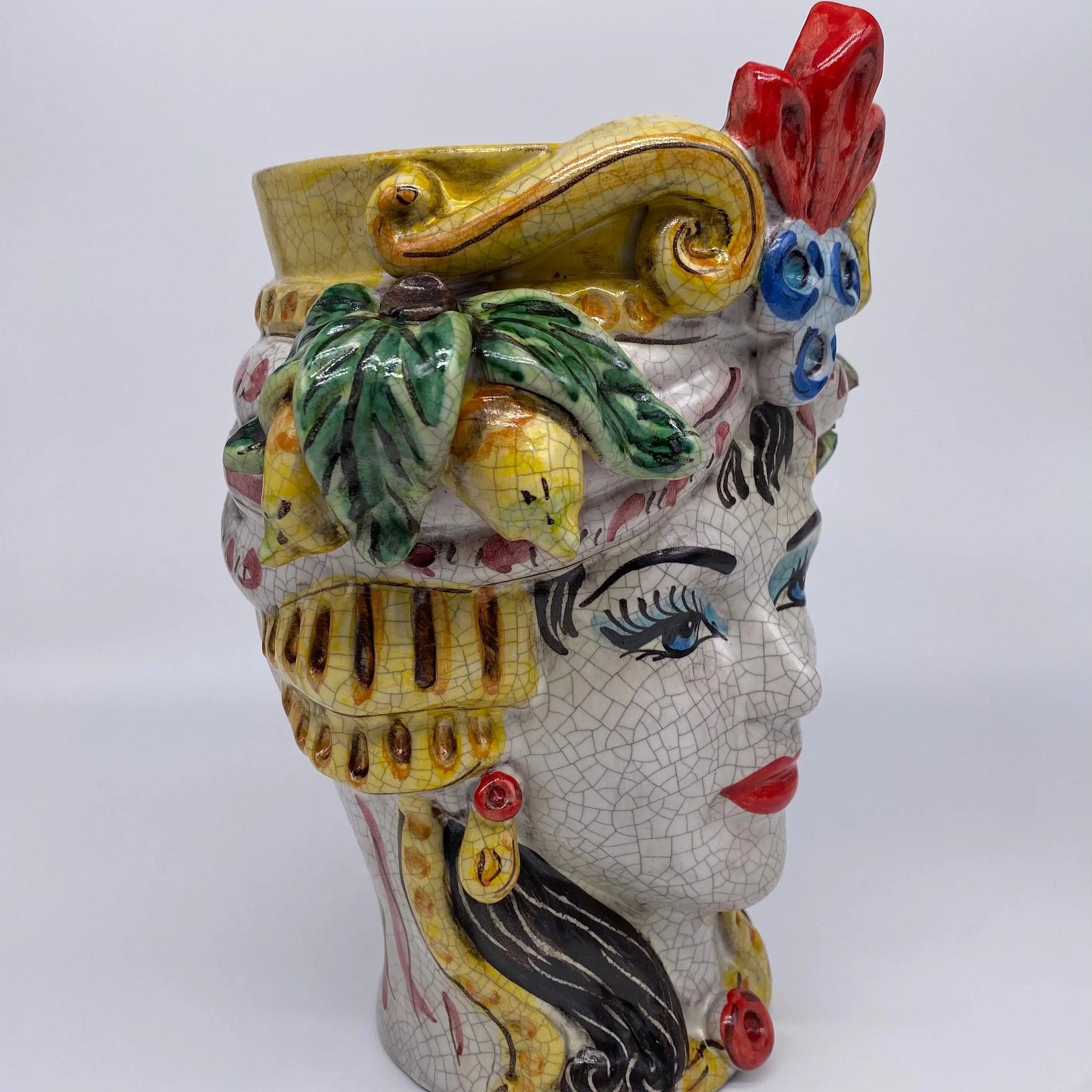 Teste di Moro Classica Ceramica Caltagirone cm H.27 L.20 Artigianale Craquelé DD CERAMICHE SICILIANE