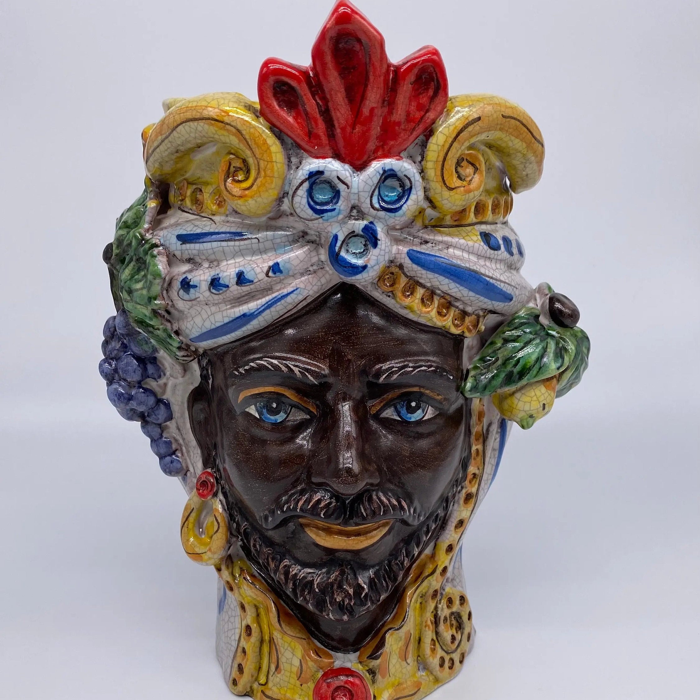 Teste di Moro Classica Ceramica Caltagirone cm H.27 L.20 Artigianale Craquelé DD CERAMICHE SICILIANE