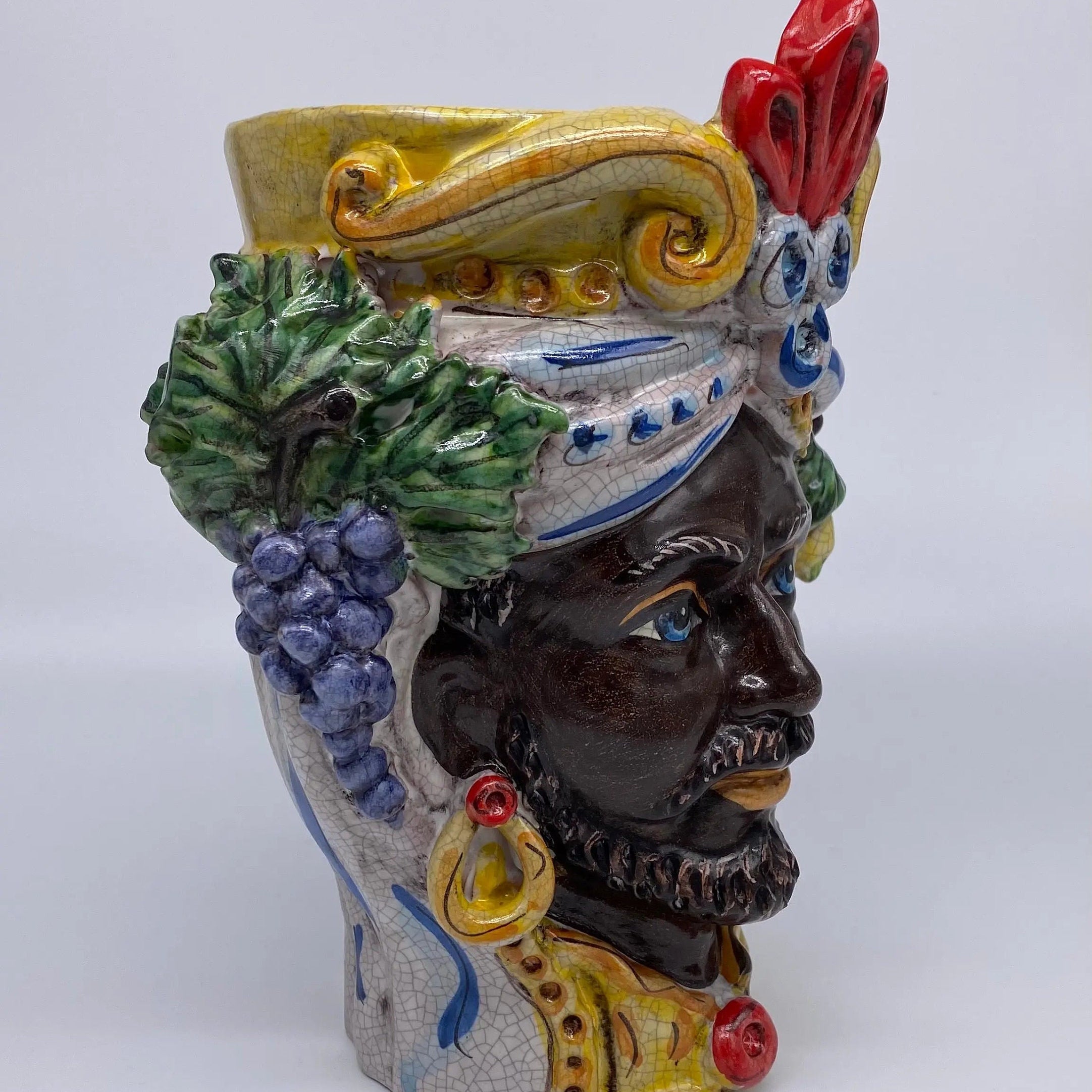 Teste di Moro Classica Ceramica Caltagirone cm H.27 L.20 Artigianale Craquelé DD CERAMICHE SICILIANE