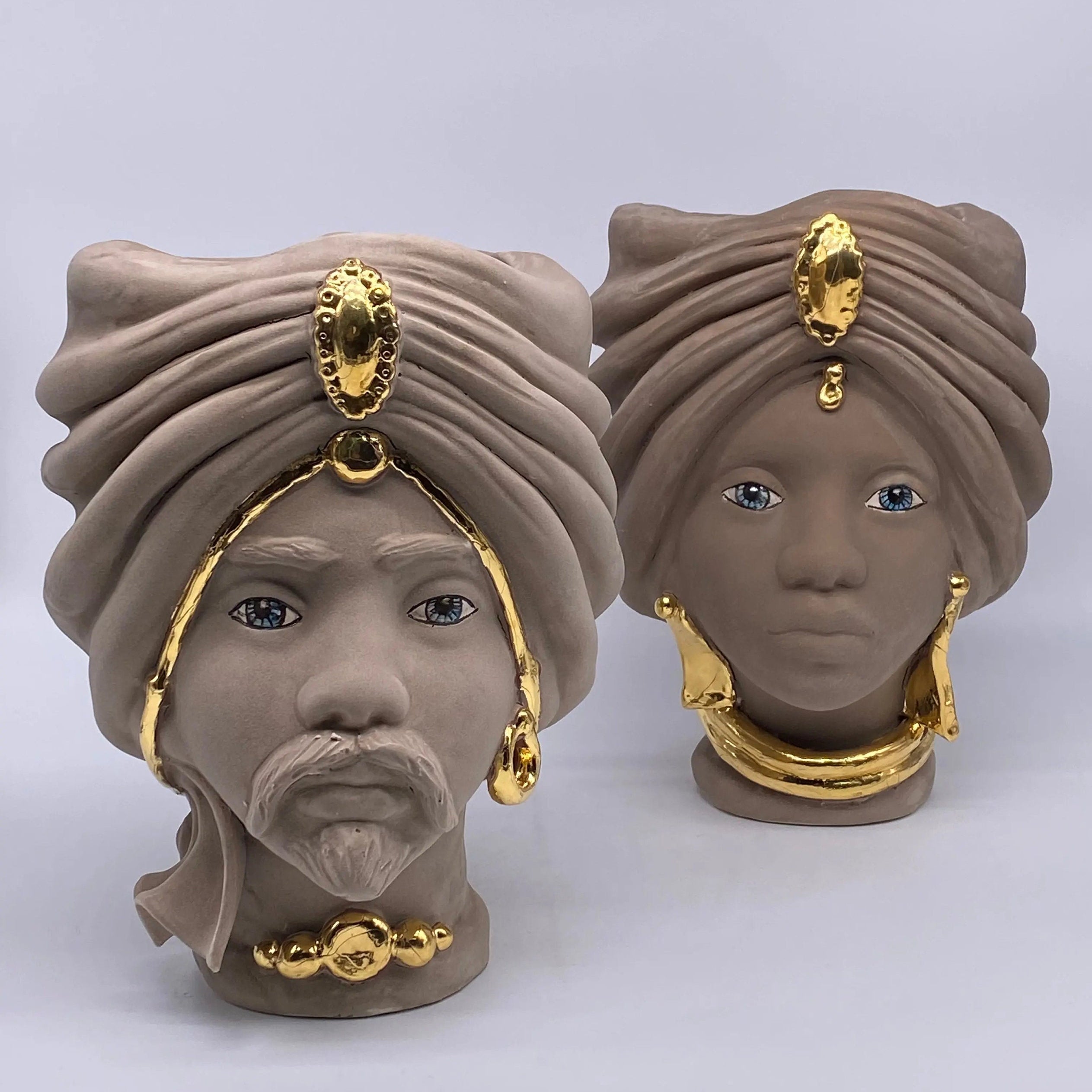 Teste di Moro Atena Ceramica Caltagirone cm H.24 L.18 Artigianale Fango Oro DD CERAMICHE SICILIANE