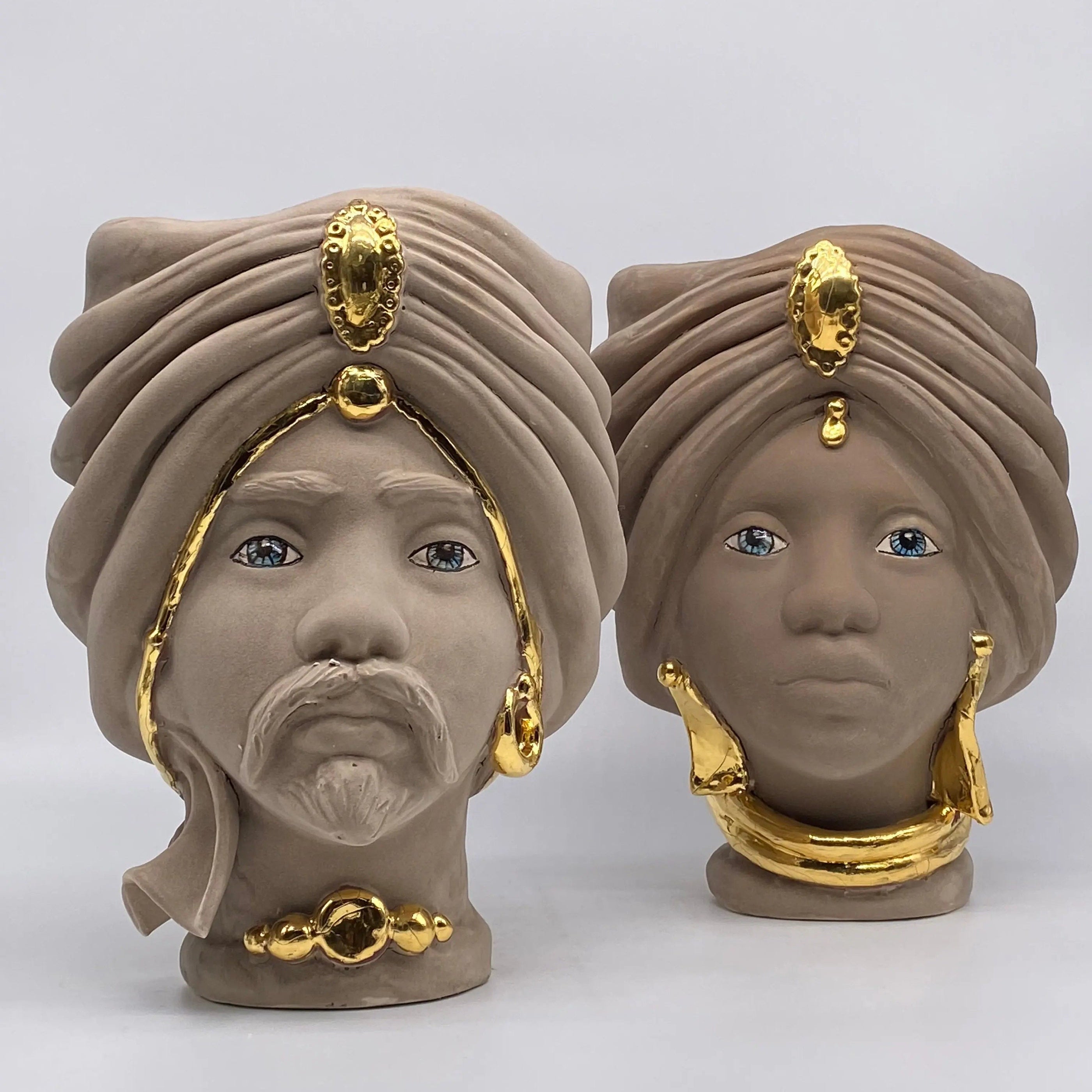 Teste di Moro Atena Ceramica Caltagirone cm H.24 L.18 Artigianale Fango Oro DD CERAMICHE SICILIANE