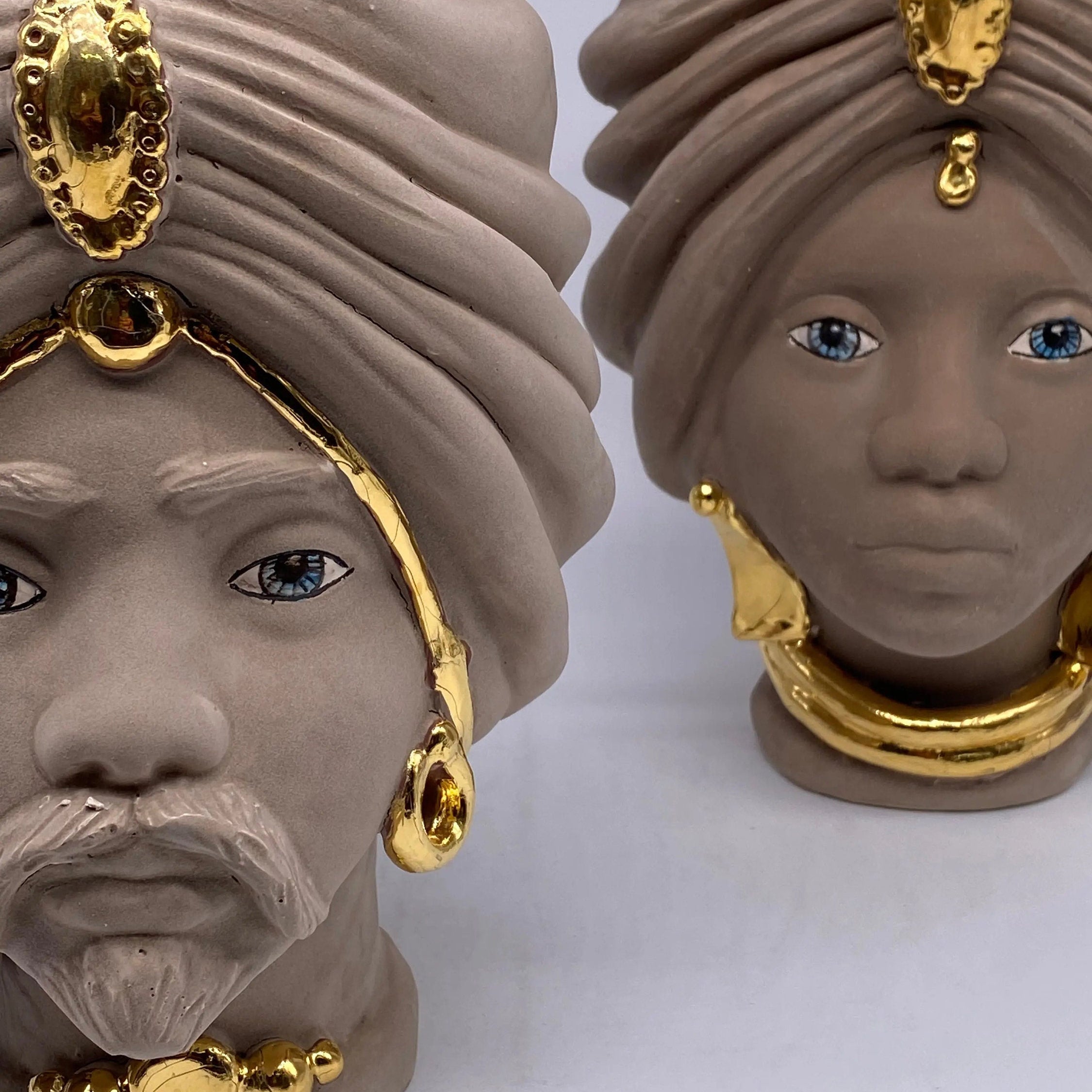 Teste di Moro Atena Ceramica Caltagirone cm H.24 L.18 Artigianale Fango Oro DD CERAMICHE SICILIANE