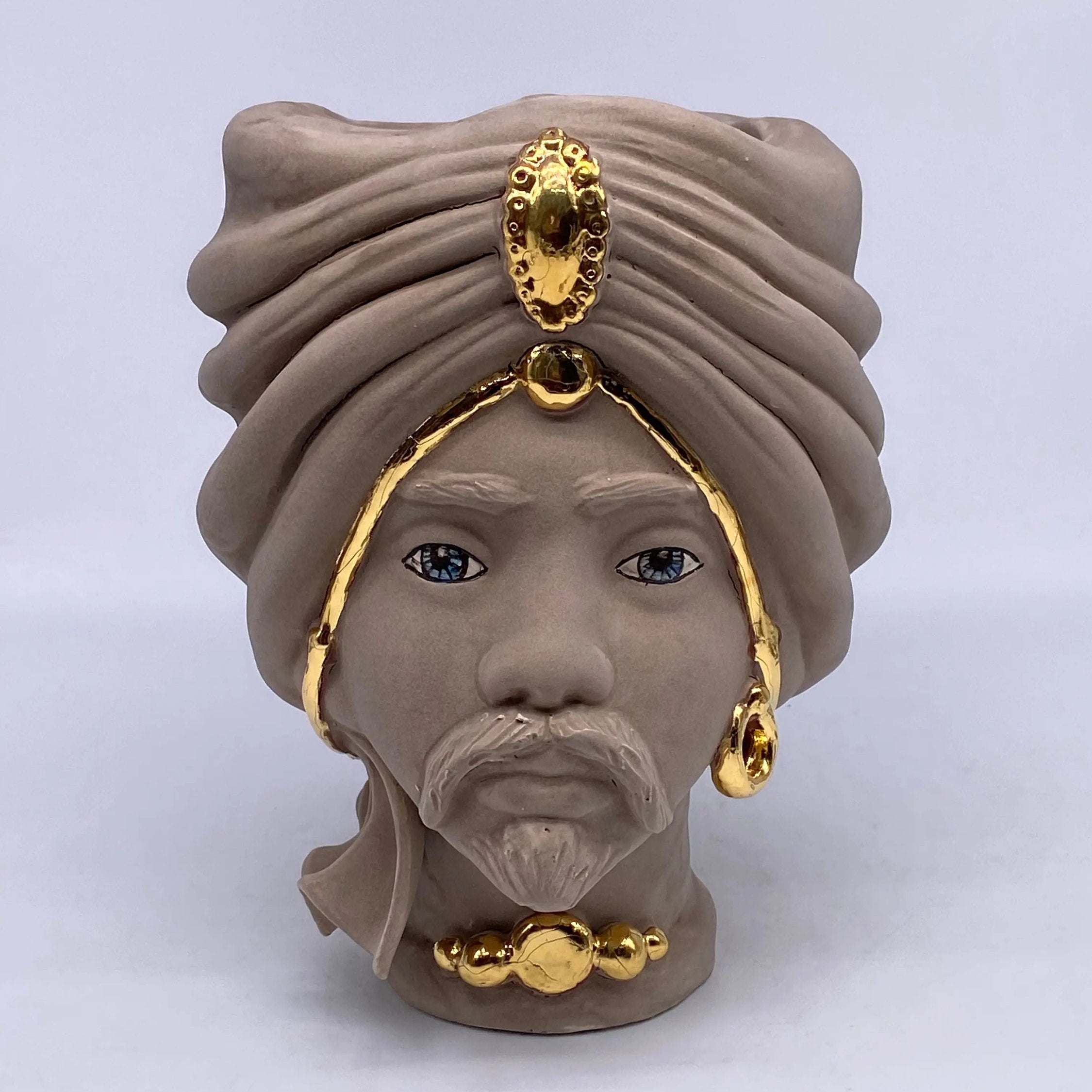 Teste di Moro Atena Ceramica Caltagirone cm H.24 L.18 Artigianale Fango Oro DD CERAMICHE SICILIANE