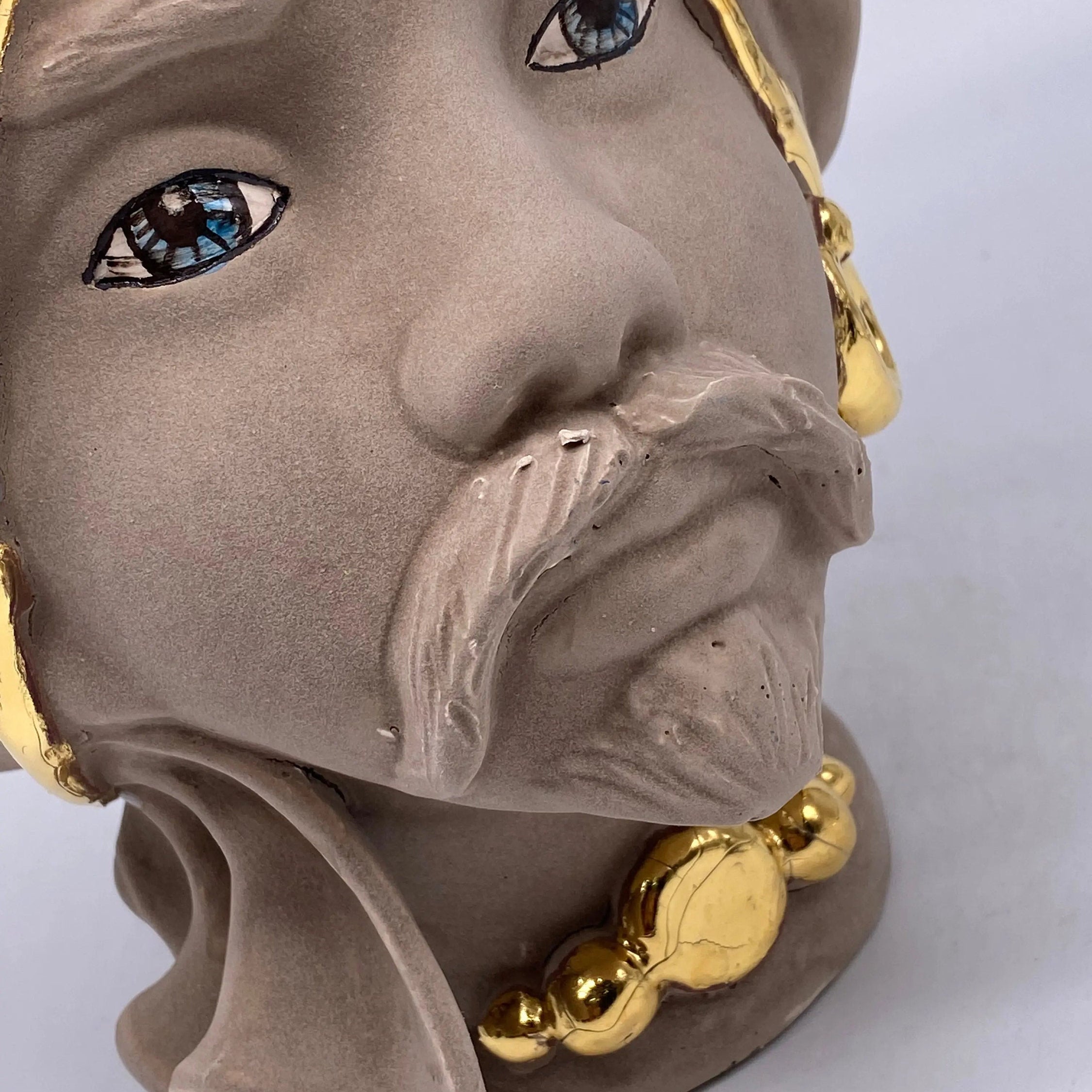 Teste di Moro Atena Ceramica Caltagirone cm H.24 L.18 Artigianale Fango Oro DD CERAMICHE SICILIANE