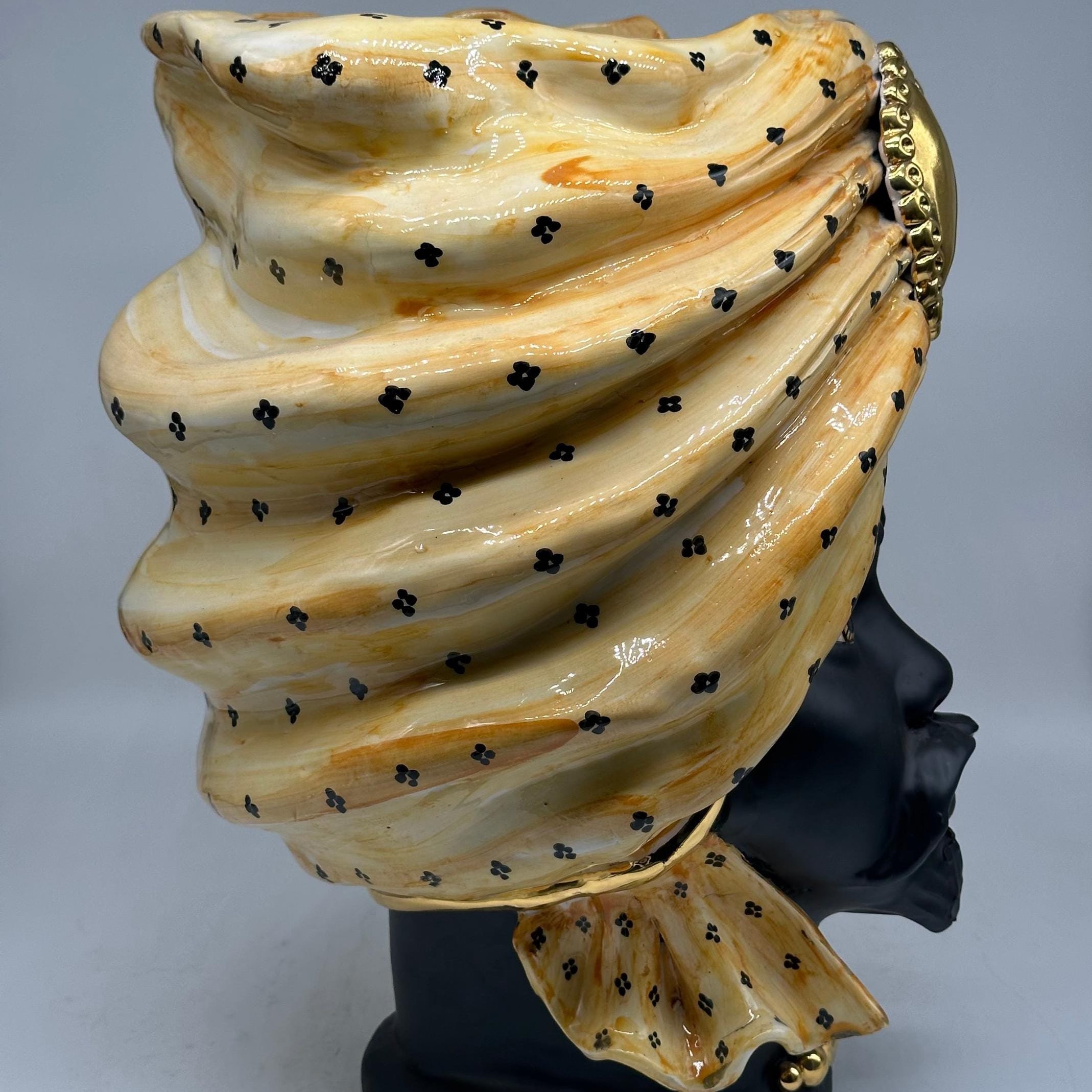 Teste di Moro Atena Ceramica Caltagirone cm H.40 L.28 Artigianale Arancio Pois Nero Oro - TESTA DI MORO